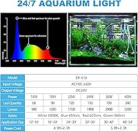 Vista 6 de SEAOURA 24/7 Mode Led Aquarium Light for Plants Growth-Full Spectrum Fish Tank Light with Timer, Auto On/Off, 7 Colors, Adjustable Brightness, 14W