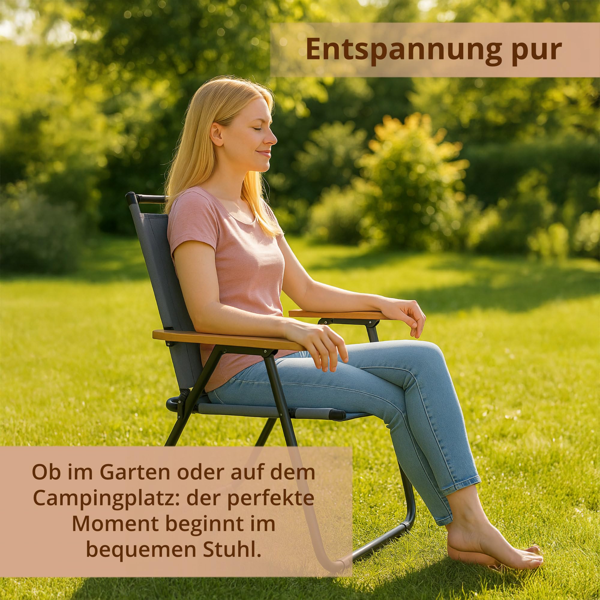 Stagecaptain Campingstuhl 2X Set faltbar leicht - Camping Klappstuhl für Garten, Balkon, Grillen - Als Angelstuhl geeignet - Festival Faltstuhl bis 120 kg - Holzarmlehnen - Campingsessel grau
