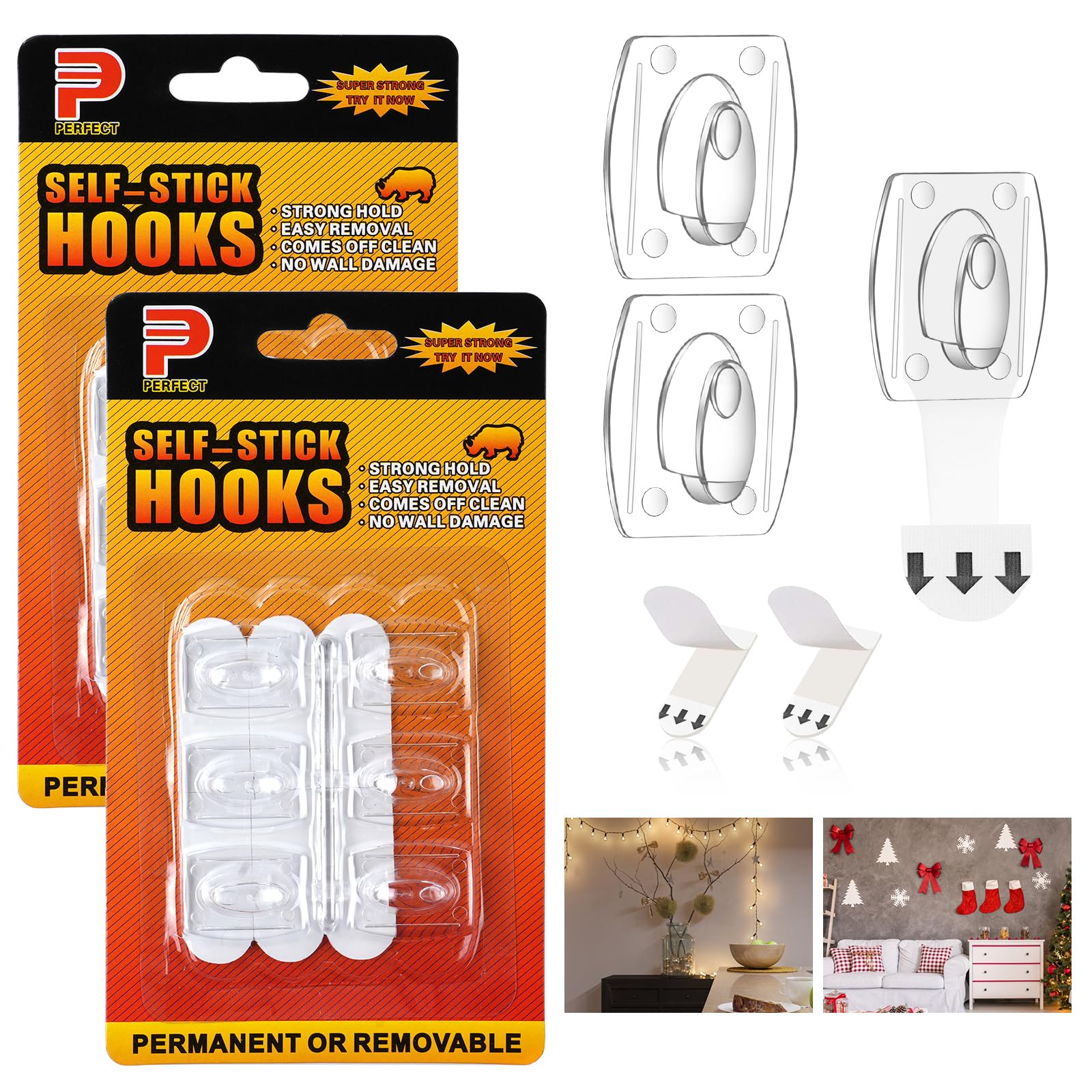 Ainiv 2-Packs 12 Hooks Large Light Clips with Adhesive Strips, Damage Free Hanging String Light Hooks, Clear Wall Clips for Indoor Outdoor Hanging Lights Xmas Decor and Cables, 12 Clips and 12 Strips