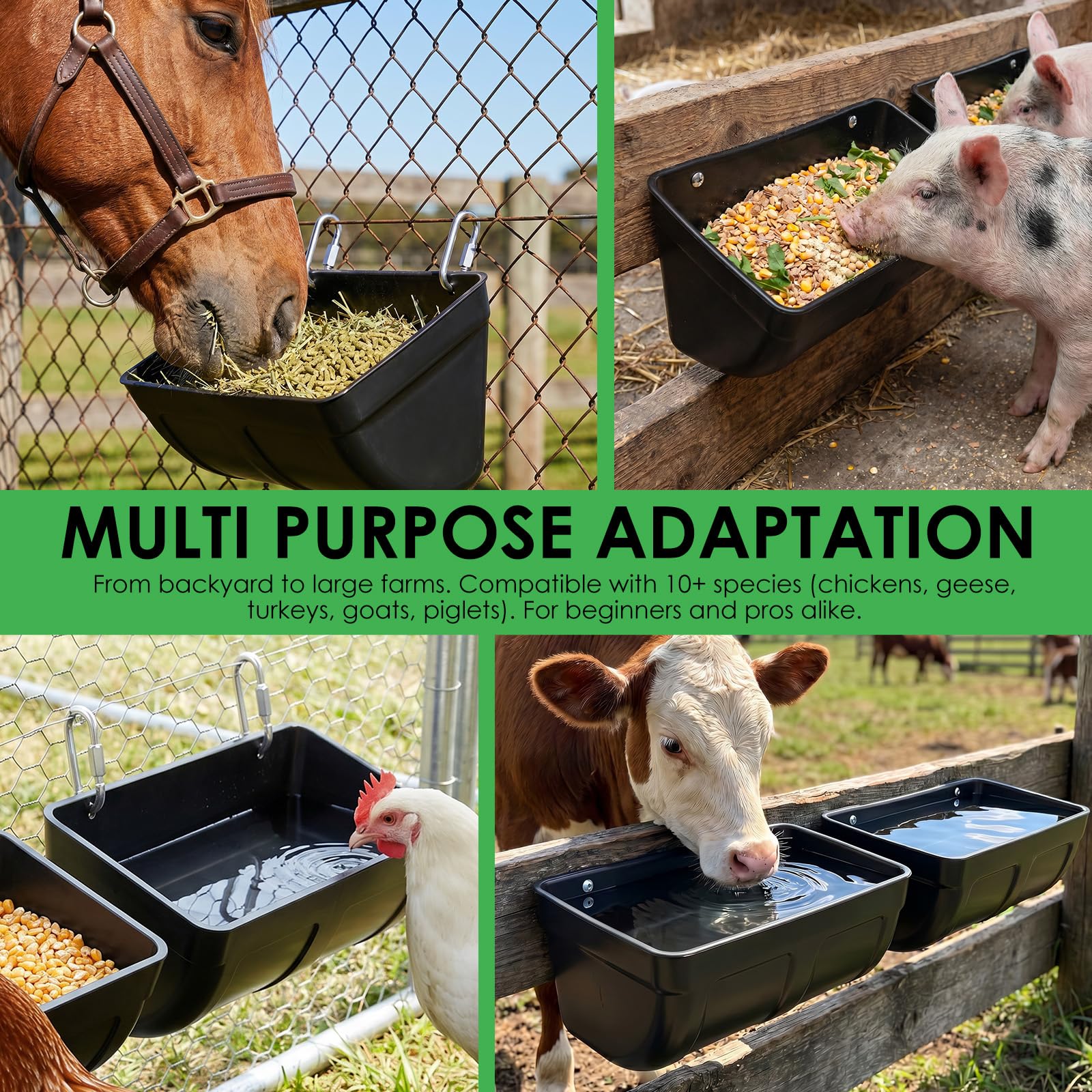 Comedero automático para pollos, verduras, 3,8 L, comedero automático y bebedero para pollos, cabras y patos, montaje en valla, cuenco impermeable para aves de corral y animales de establo (10