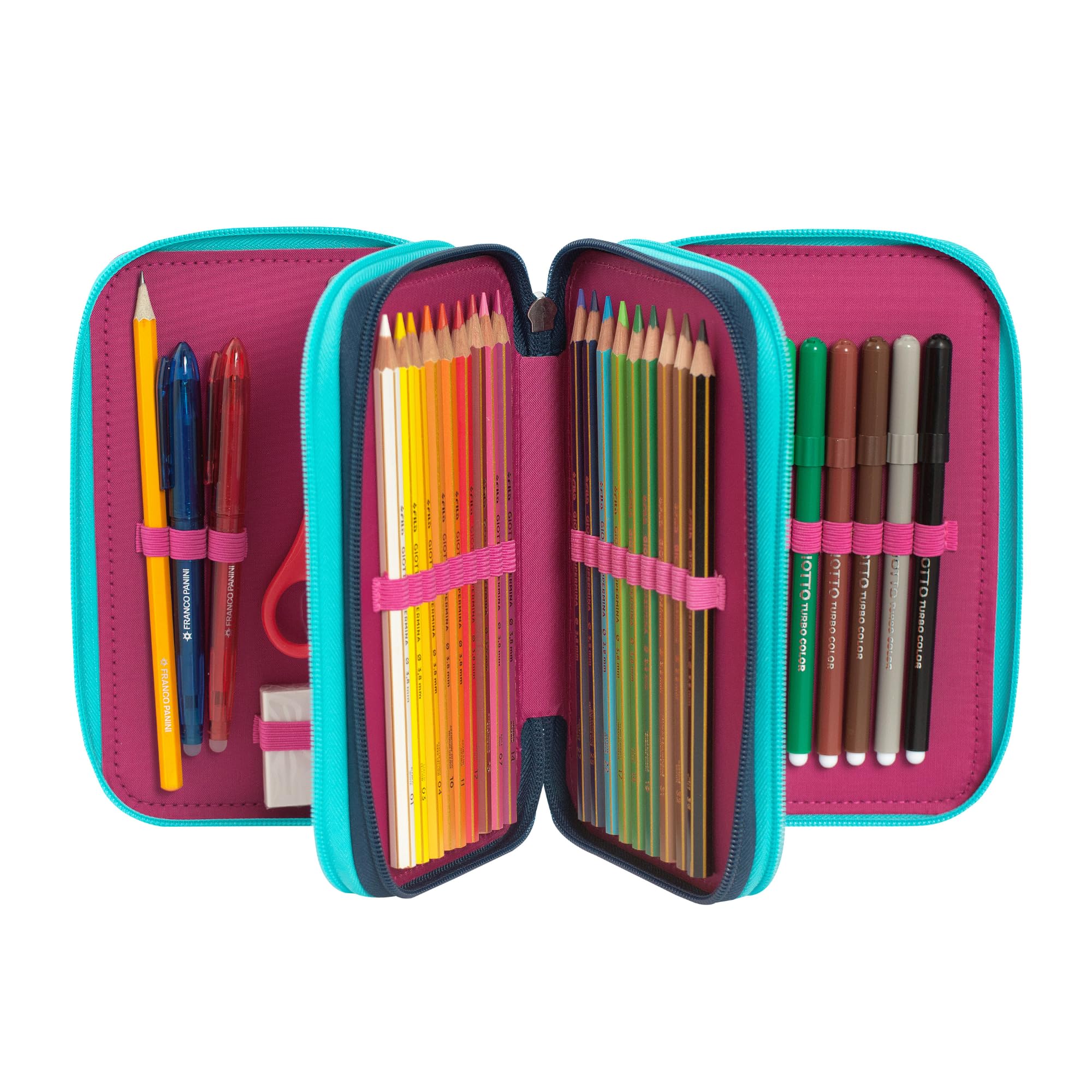Franco Cosimo Panini WWF – Estuche escolar oficial WWF, estuche con 3 compartimentos para niño y niña con juego de papelería, bolígrafo borrable azul Frixion y práctico cierre de cremallera, 20 x 13 x