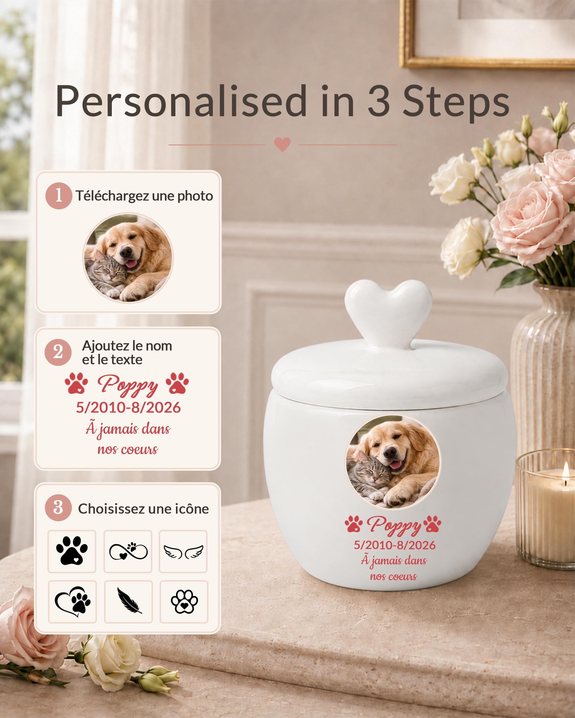 Iwe Custom Dog Urns for Ashes with Photo Name Ceramic Urn for Dog Ashes (Small), White - Image 3