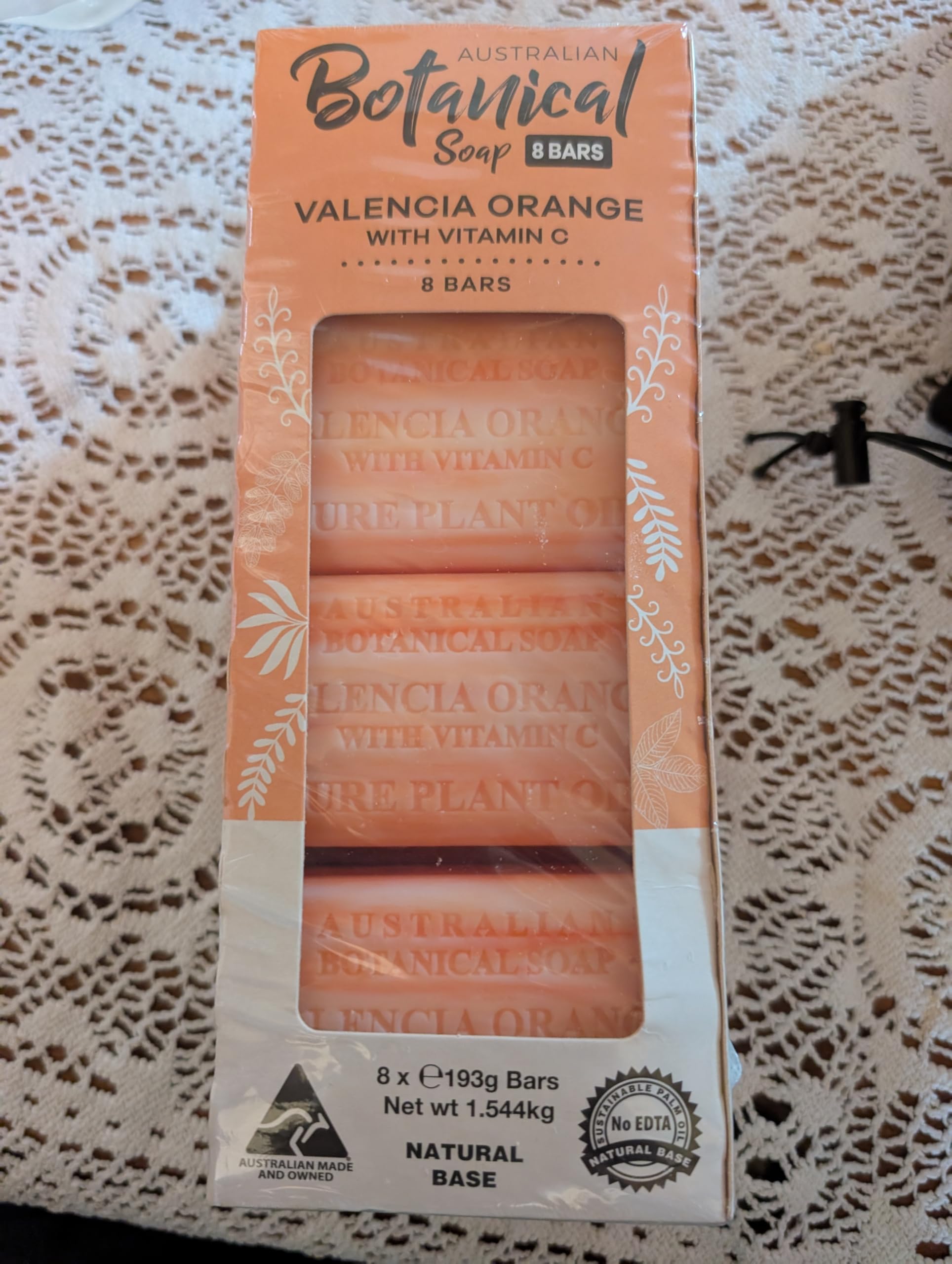 / 8 bars/Australian Botanical Valencia Orange Soap with Vitamin C, Natural Base, 8 Bars, 193g Each, 193 g (Pack of 8)