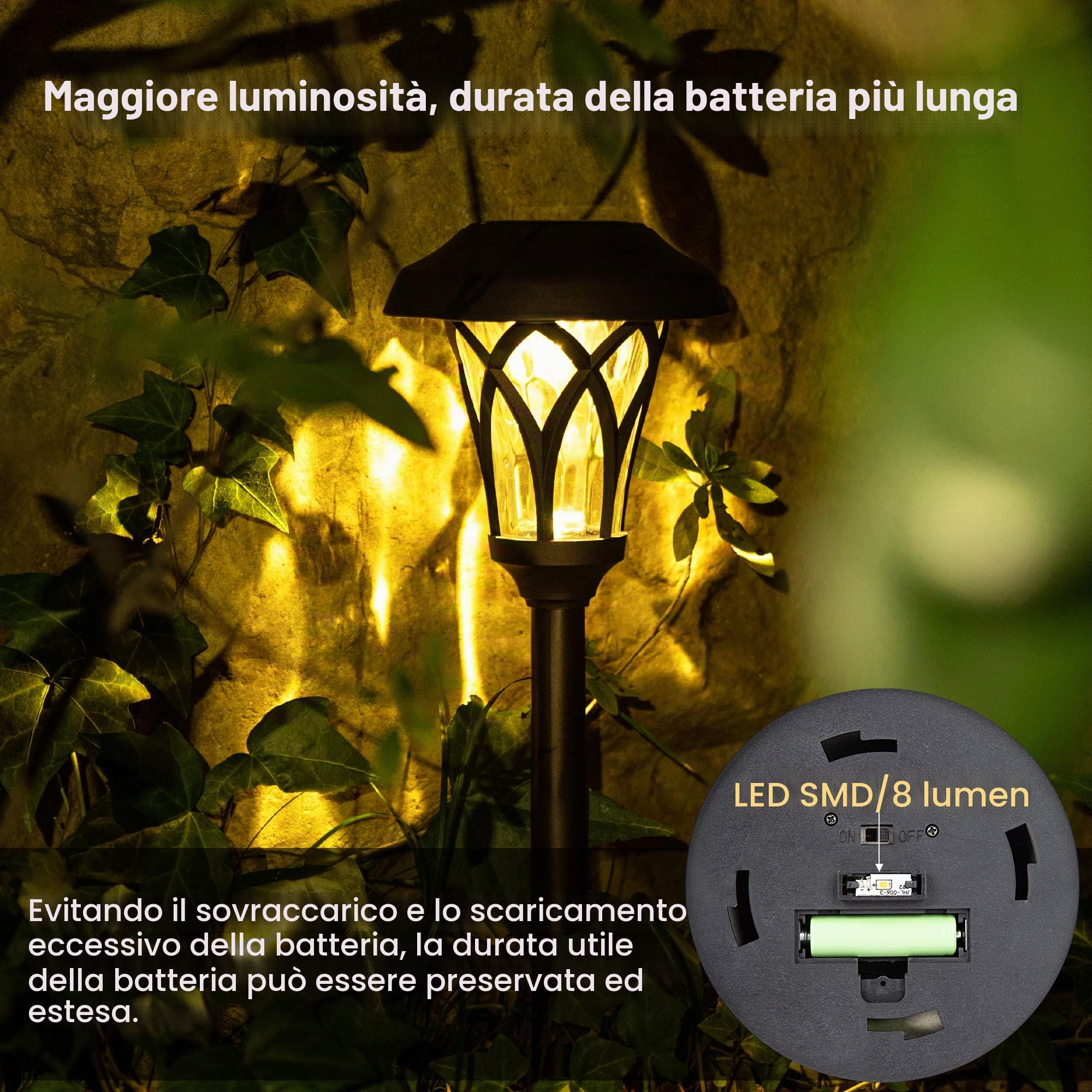 GIGALUMI Lampada Solare da Giardino a 6 pezzi Luce da percorso a LED per esterni Illuminazione ad alto lume Percorso luminoso
