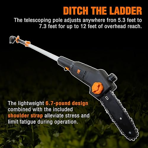 Miniatura 3 de WEN 4019 Sierra de poste telescópica eléctrica de 8 pulgadas de 6 amperios, eléctrica con cable - Negro y naranja