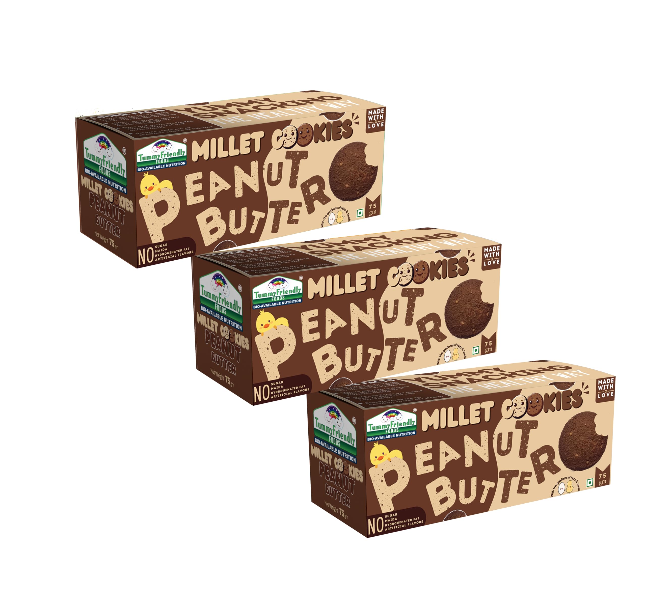 Tummy Friendly Peanut Butter Millet Cookies for Kids Adults. Millet Biscuits, Ragi and Jaggery. Healthy Biscuits Snacks for kids Babies 1 Year Old. Gift the Best Healthy Cookies - 75 grams (Peanut Butter) - 3 Packs