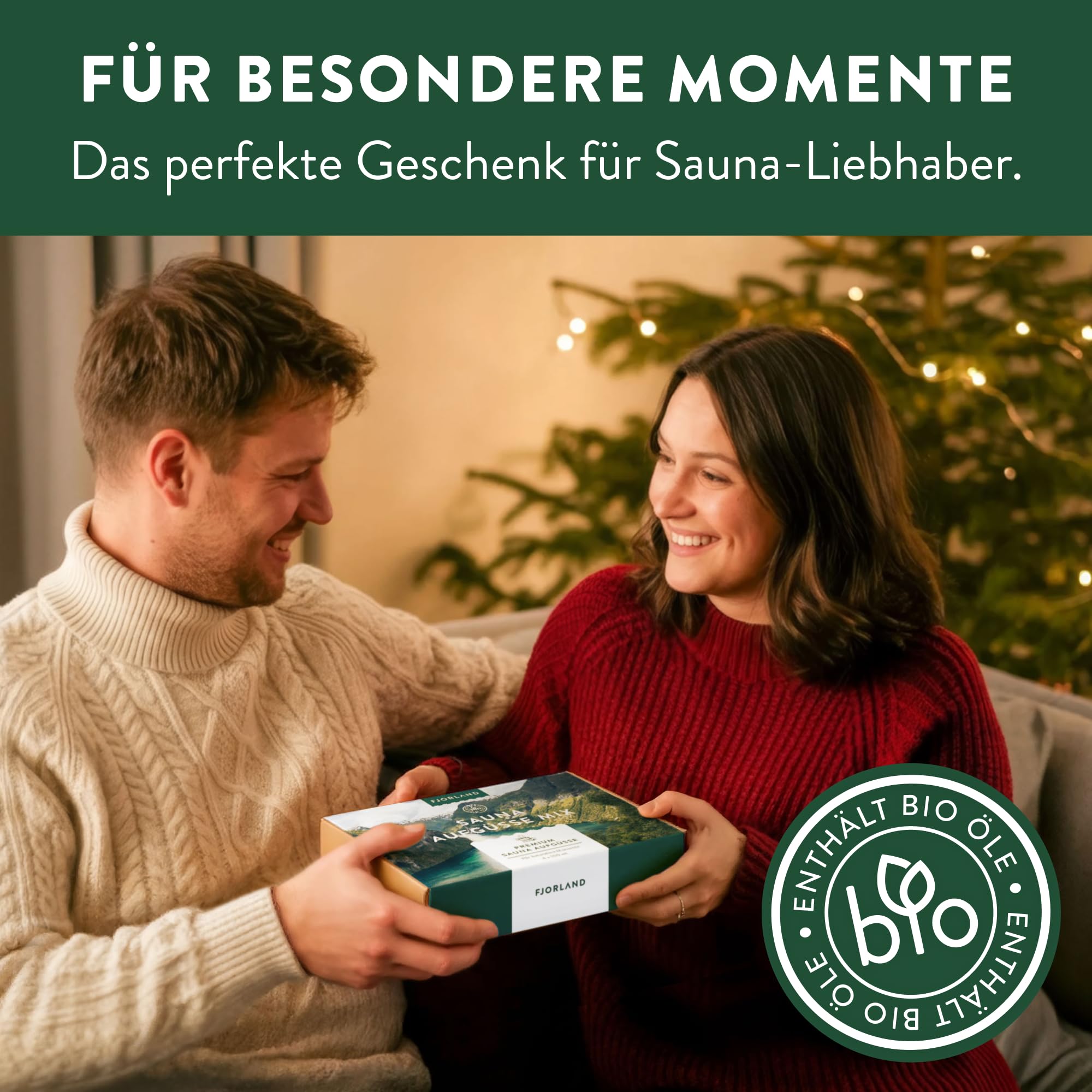 Fjorland Saunaaufguss Set BIO 4 x 100 ml Saunadüfte Geschenkset - Ätherische Saunaaufgüsse in hochwertiger Geschenkbox