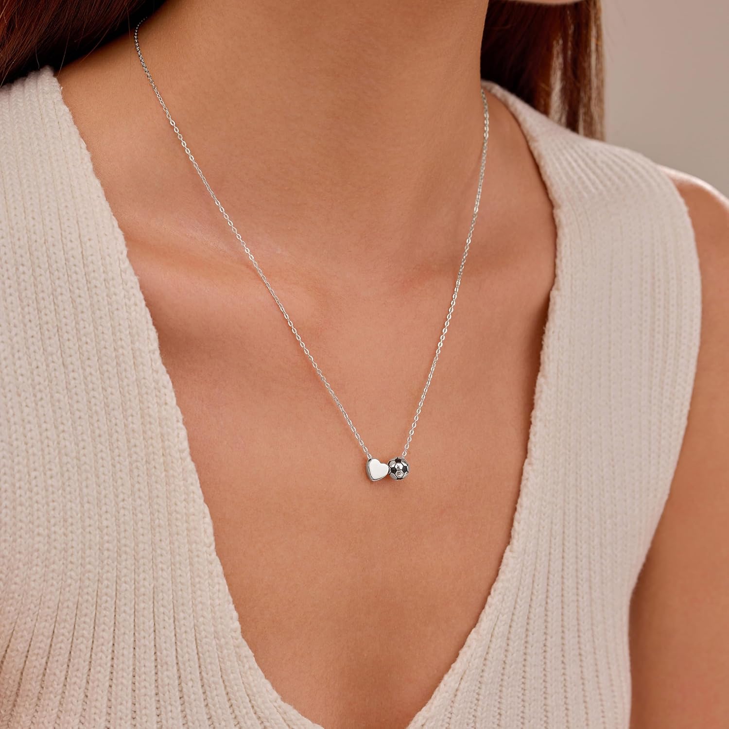 925 Sterling Silver Soccer Football Volleyball Basketball Necklace for Women Men 14K Gold Plated Heart Necklace Sports Accessories Jewelry Christmas Gifts - Image 3