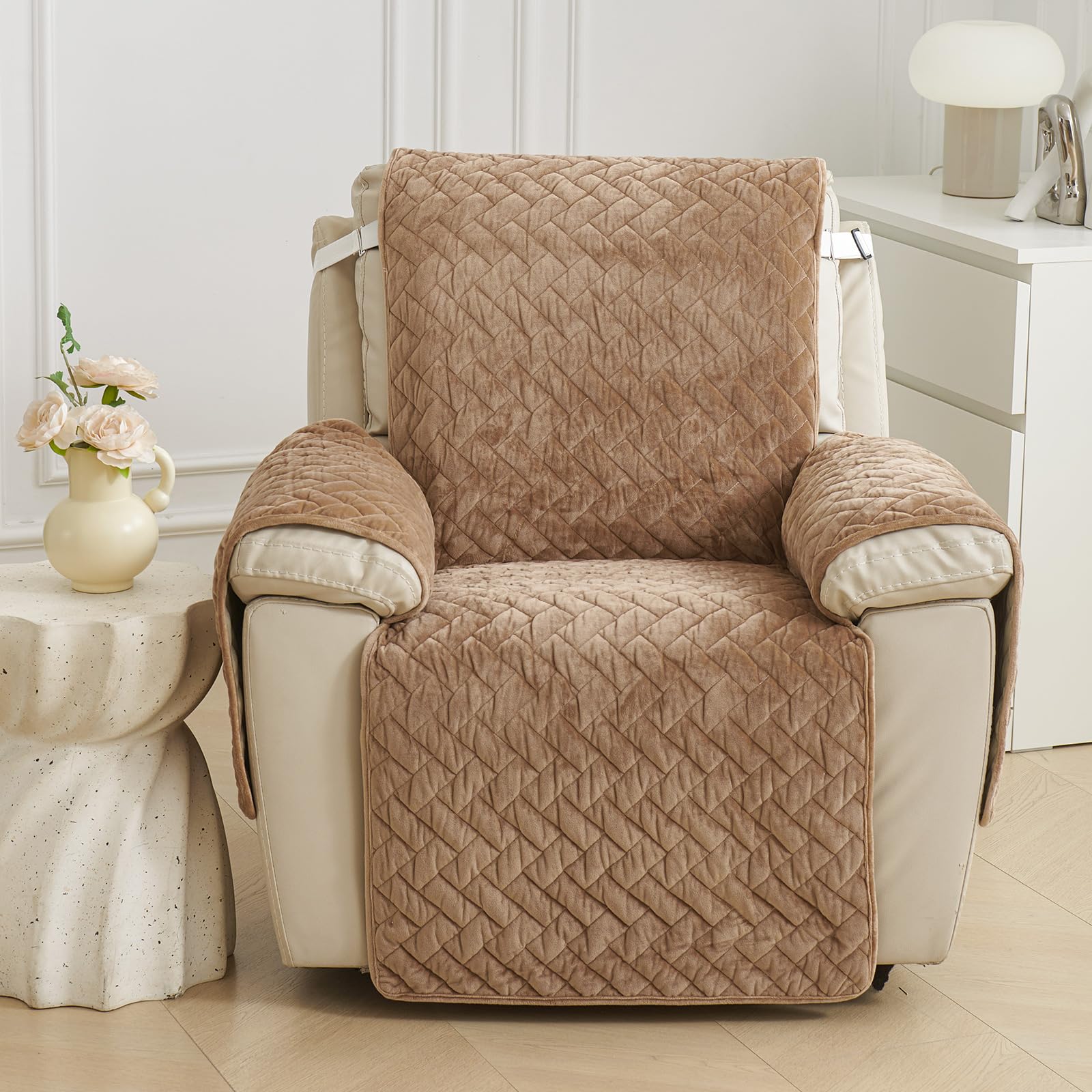 Recliner Chair Cover, Soft Armchair Chair Covers Wing Back Armchair Chair Arm Covers, Armchair Covers, Washable Sofa Cover, Chair Protectors Covers, Pets Family-Friendly Furniture Protection (Brown)