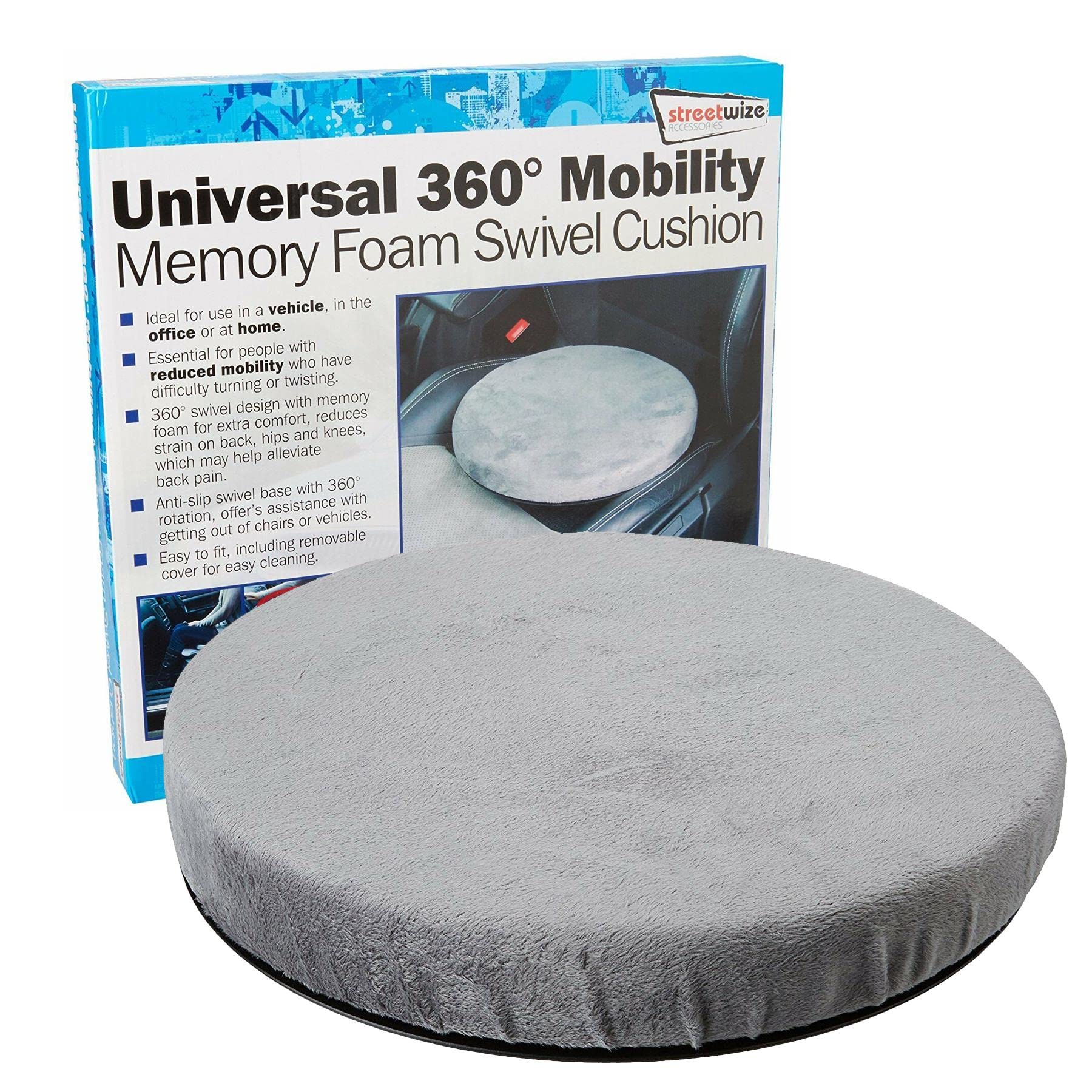UKB4C Disability Seat Aid Mobility Car Seat Cushion 360° Rotating Memory Foam Cushion Swivel Car Pad | Padded Comfort Cushion