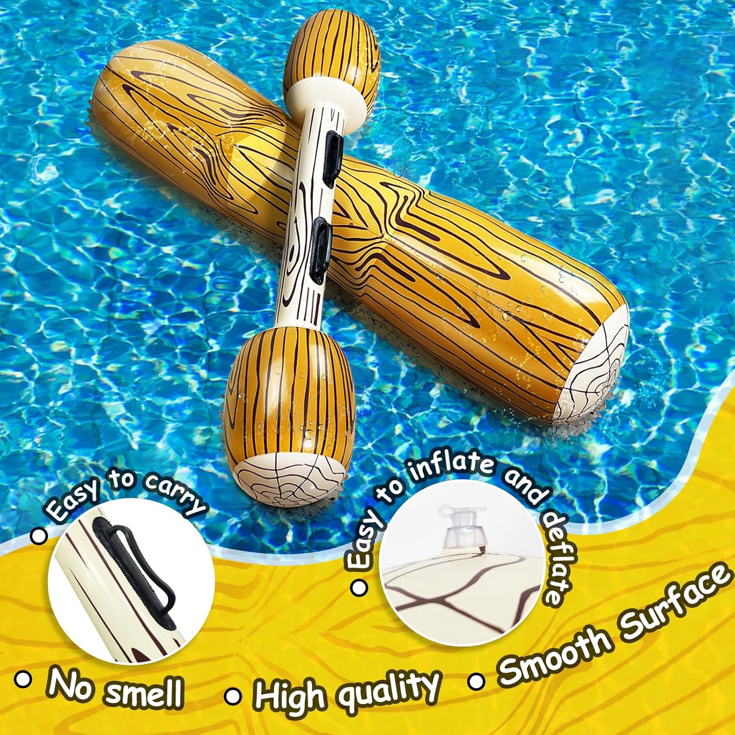 6 Pcs Jumbo Inflatable Battle Log Rafts Pool Toys for 3 Players Pool Games for Kids Adults,Inflatable Floating Row Pool Floats for Kids Ages 6-8,8-12,Adult and Family Summer Swimming Pool Party Beach