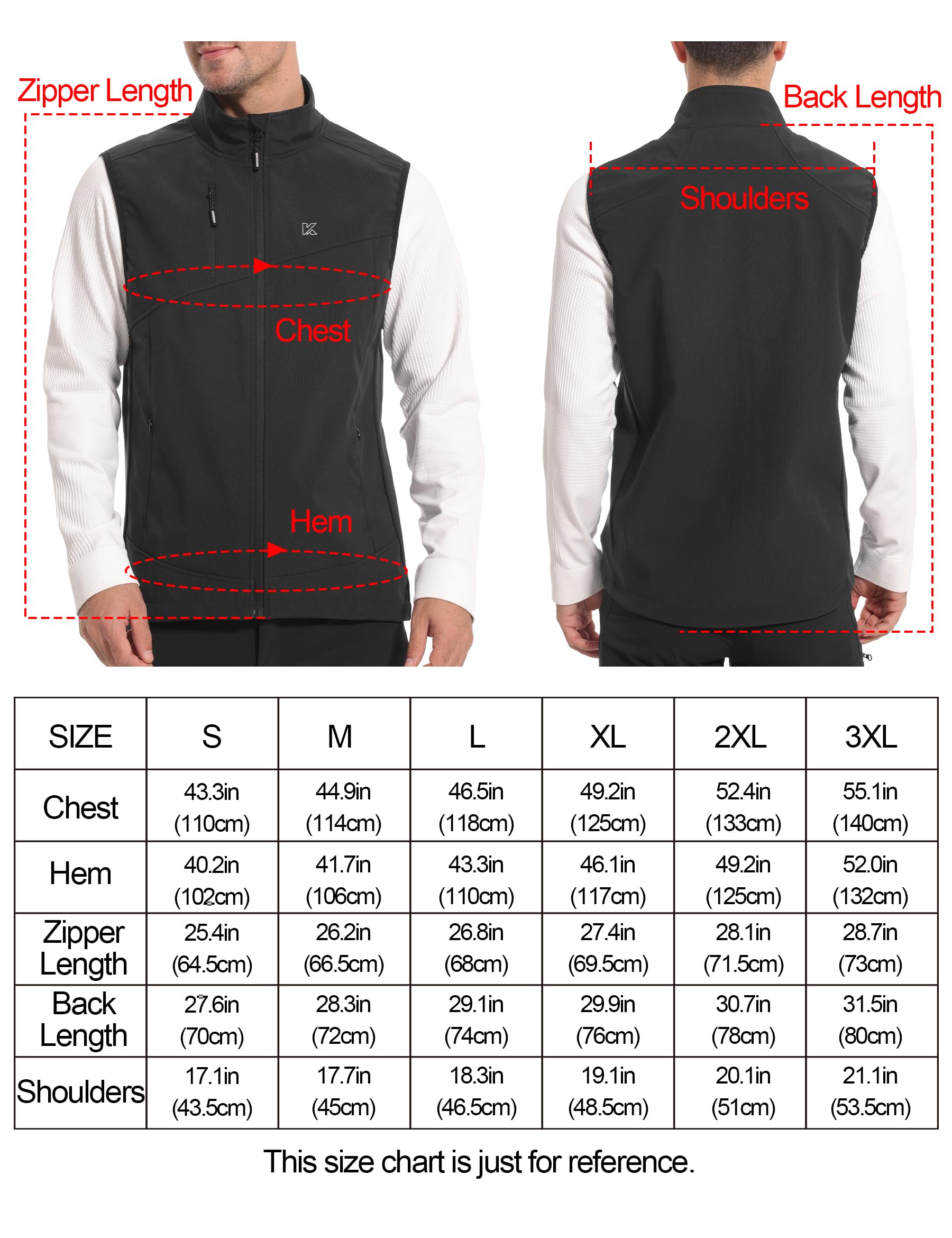KUTOOK Chaleco Softshell para Hombre Chaqueta Cortaviento Ciclismo Senderismo al Aire Libre Deporte con 5 Bolsillos HC203