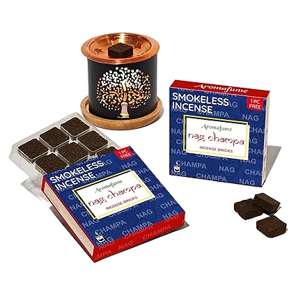 Aromafume Nag Champa Incense Bricks (2 x 9 Bricks) & Tree of Life Exotic Incense Burner by Aromafume|Made with Sandalwood,Jasmine,Ylang Ylang & Champa Flower|Natural,Low Smoke,Non Toxic Incense Bricks