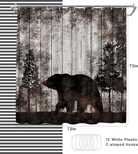 Miniatura 4 de WELMECO Cortina de ducha rústica con diseño de oso, decoración de baño, 72 x 72 pulgadas, tela de poliéster