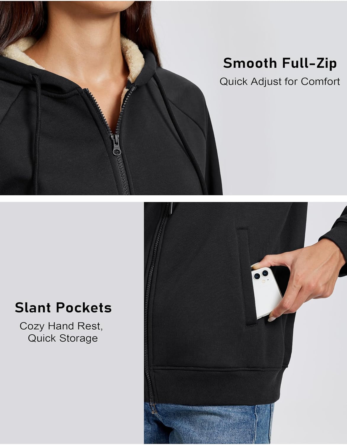 MAGCOMSEN Women's Zip Up Hoodies Sherpa Fleece Lined Sweatshirts Hooded Winter Coat Thick Warm Jackets Casual Cold Weather - Image 5