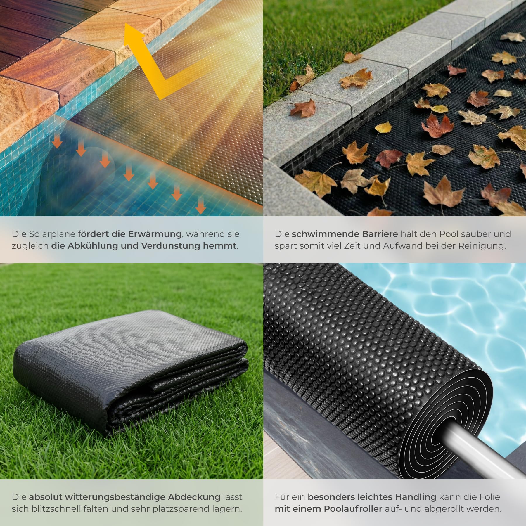 tectake® Poolabdeckung rechteckig, 1,6 x 2,6 m, Stärke 110 μm, zuschneidbar, rechteckig, selbstschwimmend, Poolabdeckungen, Pool-Deckel, Poolfolie, Schwimmbad Abdeckung, Poolabdeckplane - schwarz
