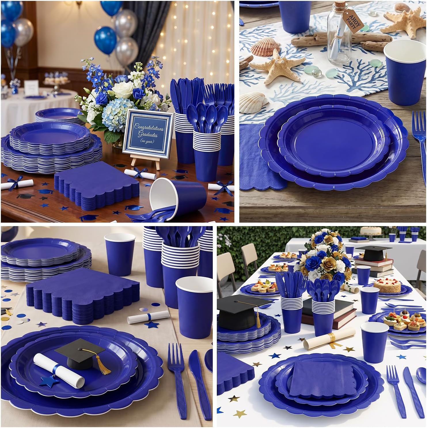 Vyntra 350 Pcs Navy Blue Paper Plates and Napkins Party Supplies image 4