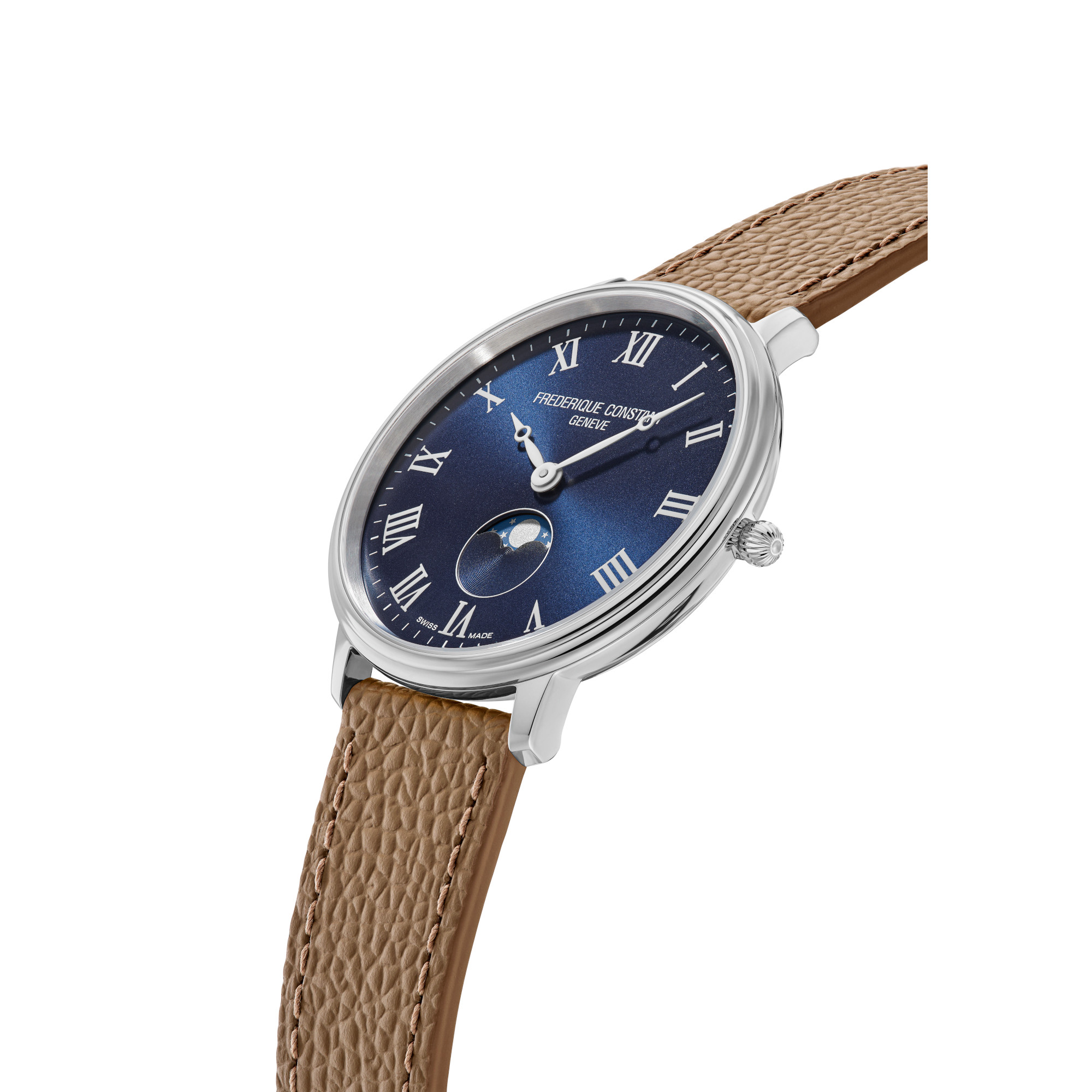 箱付き美品✨FREDERIQUECONSTANT クォーツ ダークネイビー Frederique Constant FC-206B3S6 Classic Quartz Moonphase 37mm 3ATM