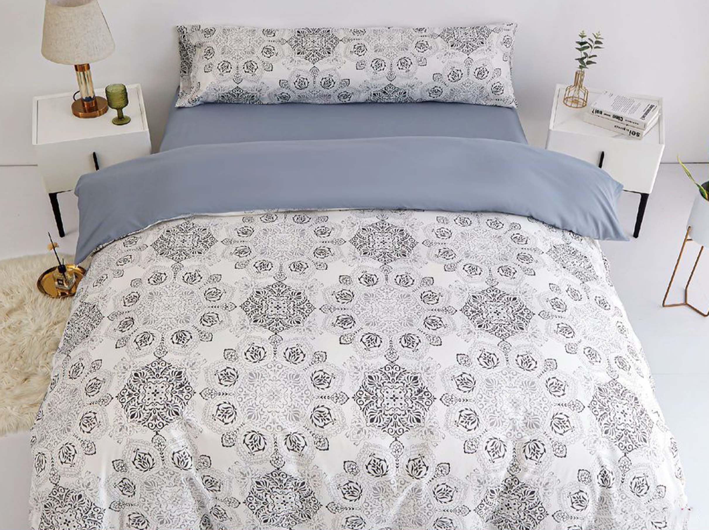 BESCH Edredón Estampada para Invierno Nórdico de Microfibra 180x240cm + 1 Funda de Cojin 50x70cm - Edredónes Suave, Cálido, Gruesa