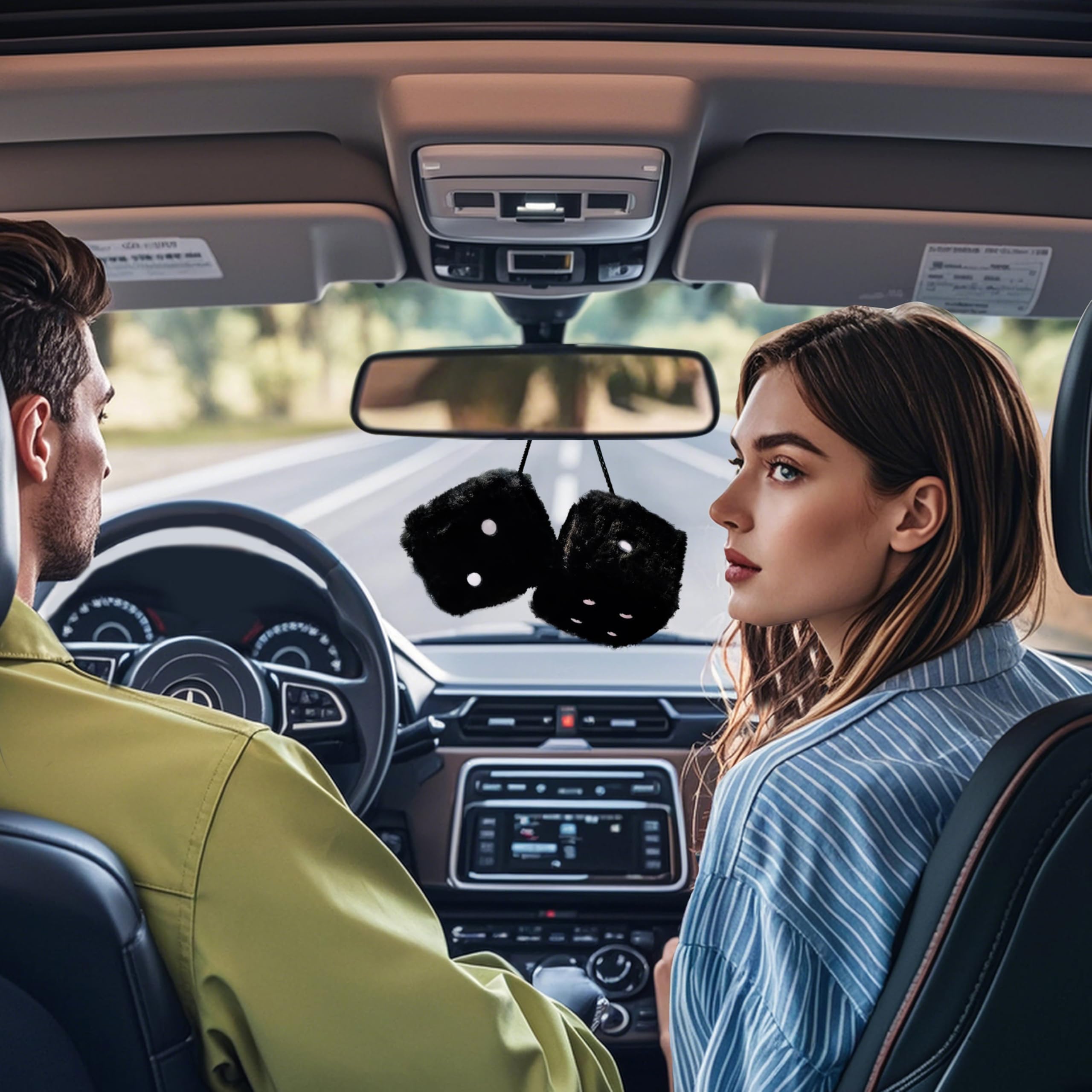 Pair 3 Inch Hot Stamped Polka Dot Fuzzy Plush Dice Cute Retro Plush Car Interior Accessories for Car — view 4