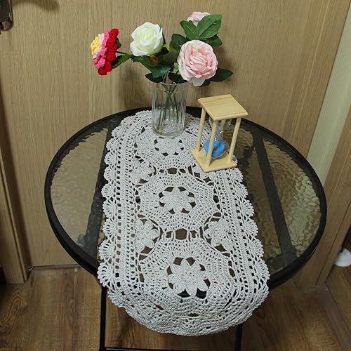 Miniatura 4 de BIBITIME Mantel individual ovalado de 3 flores de encaje de ganchillo, para boda, comedor, dormitorio, jarrón, decoración del hogar, camino de mesa