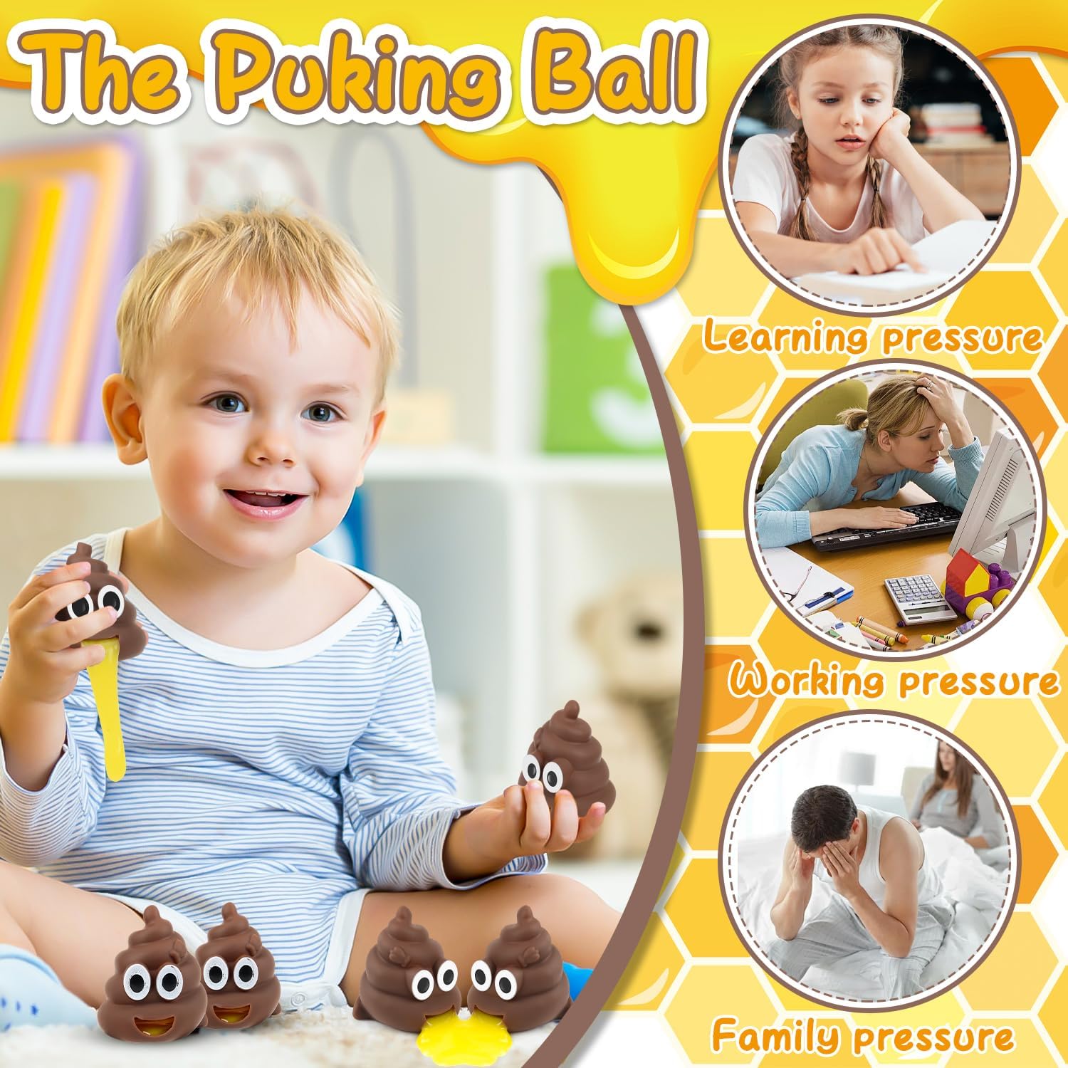 Ruichi 4Pcs Vomiting Poo Stress Ball, Squishy Poo Toys for Stress Relief Prank Puking Ball Fake Poop Toy - Image 3