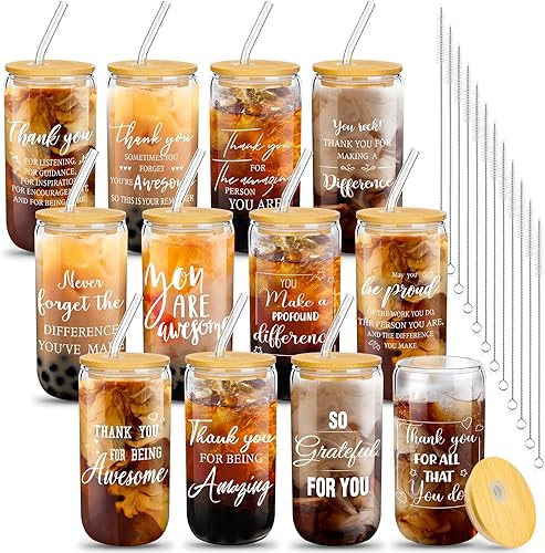 Miniatura 8 de Purpeak Juego de 12 vasos de vidrio de agradecimiento para empleados, regalos de agradecimiento para compañeros de trabajo, vasos de vidrio de
