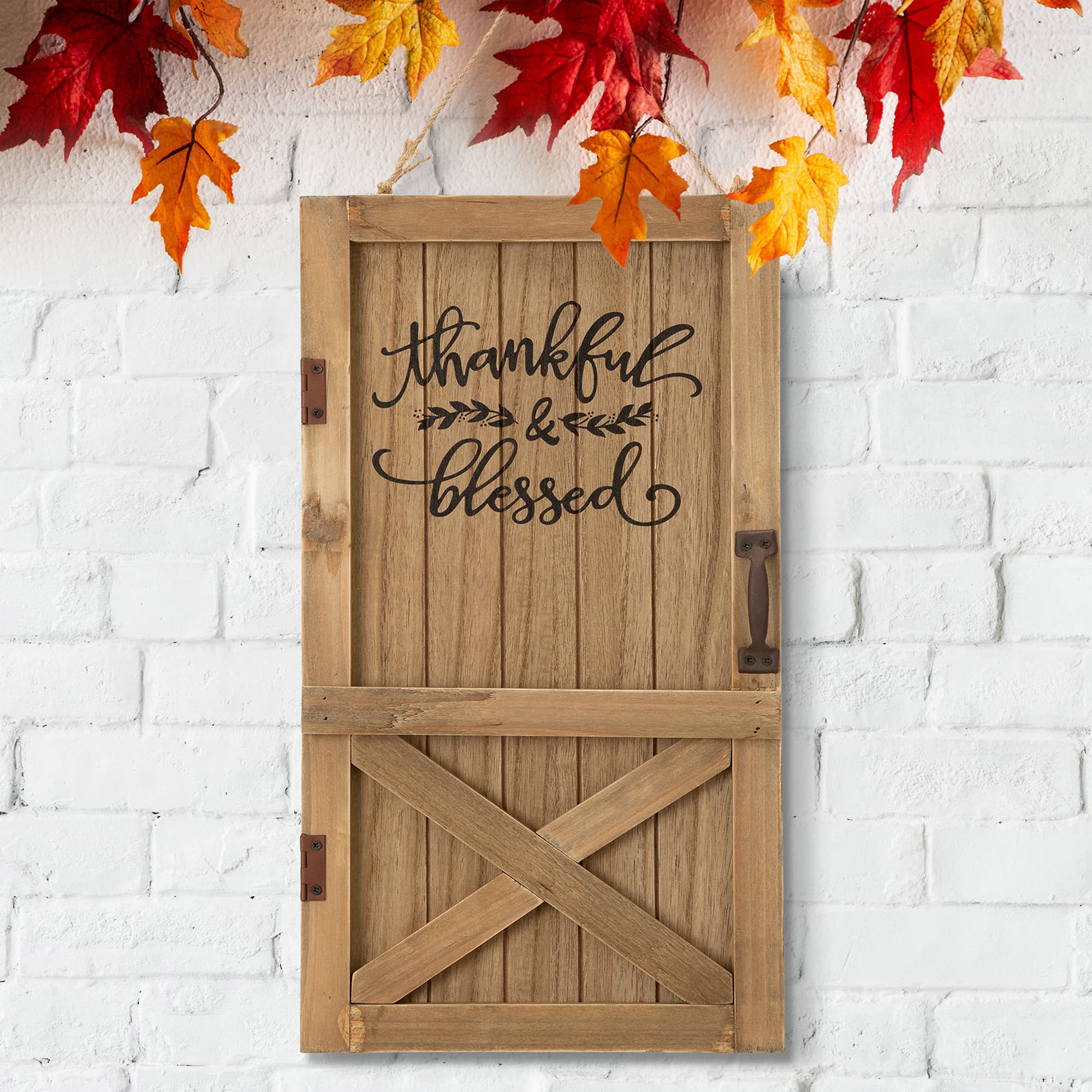 Glitzhome17.95" Wood Decorative Signs Plaques Wall-Mounted Thank You Porch Panel Rustic Thanksgiving Barn Slab Hanging Rectangle Fall Plank Wheat Ornaments for Indoor Outdoor Farmhouse 1.5 ft