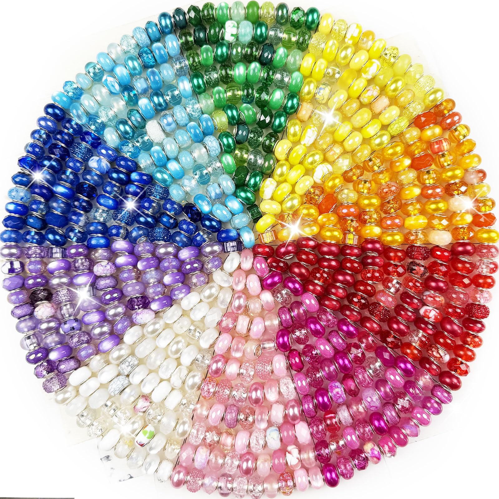 Photo 1 of 200 Pieces European Large Hole Beads, Assorted European Craft Bead Mixed Color Rhinestone Lampwork Beads Large Hole Spacer Bead for DIY Charms Bracelet Necklace Earring Jewelry Making Supplies