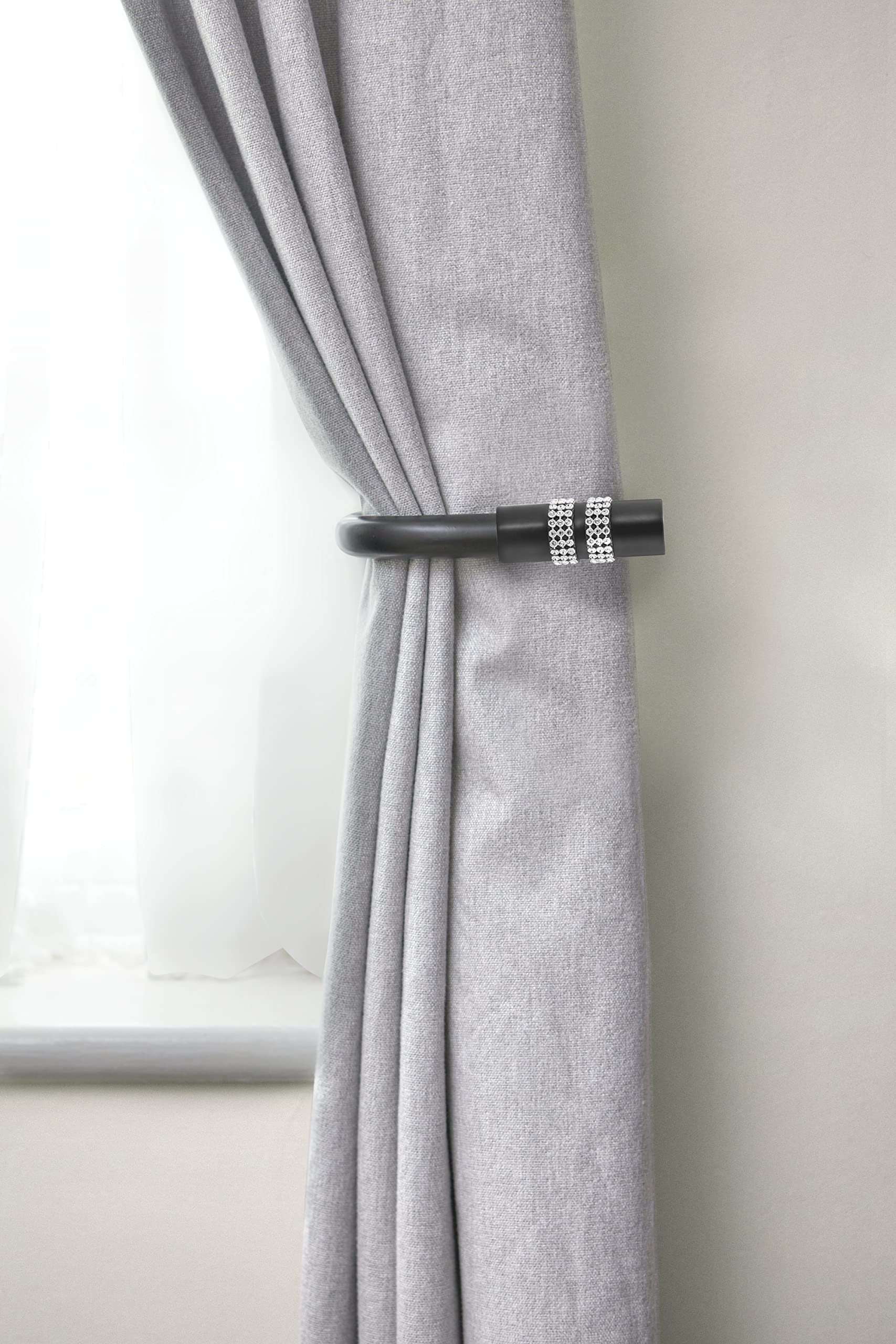Diamante - Pair of Holdaback Tiebacks with End Finials in Matt Black - Matt Black - Emma Barclay  | TJ Hughes
