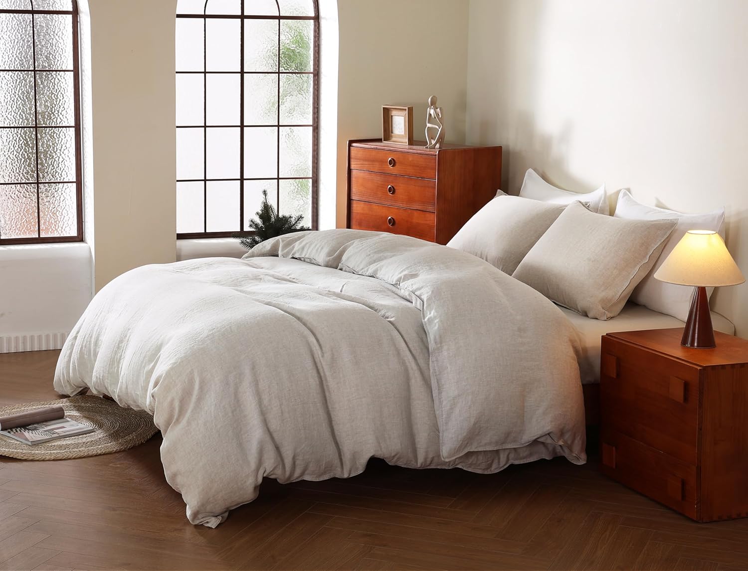 100% French Flax Linen Duvet Cover Set, King Size 104''x90'' 3 Pcs with 8 Corner Ties and Button Closure, Soft and Breathable for All Season(Natural Linen, King)