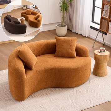 KEIKI S-Curved Loveseat Chenille Couches with 2 Pillows, Upholstered Luxury Plush Cloud Sectional Sofa for Living Room Apartment, Full Sponge Compression