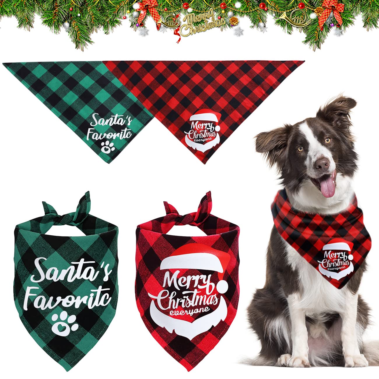 Pañuelos de Navidad para Perro, 2 Pcs Collar para Mascotas Bufanda Baberos Merry Christmas Bandana para el Cuello, Disfraces Decoración de Navidad Regalo para Pequeños Medianos Grandes Perros Gatos