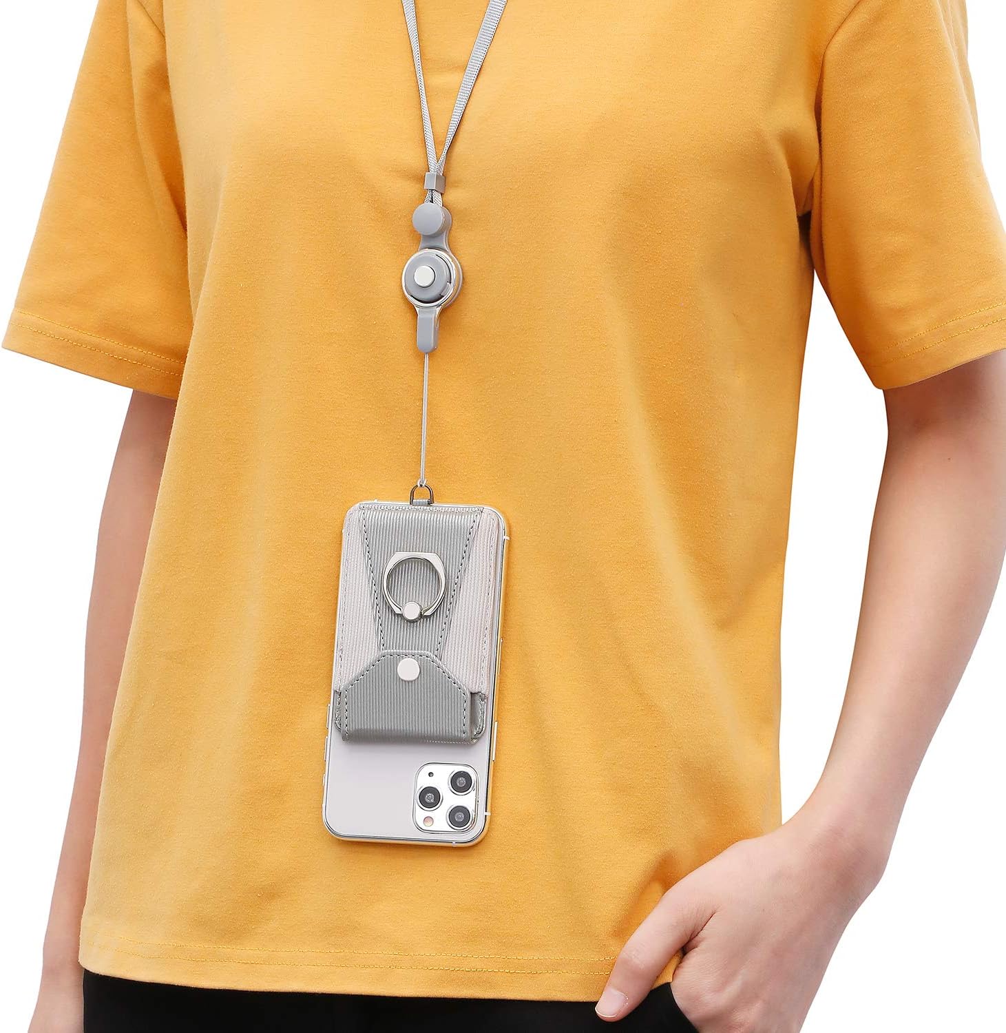 Adhesive Card Holders, Leather Neck Pouch Compatible with iPhone, Galaxy & Most Smartphones