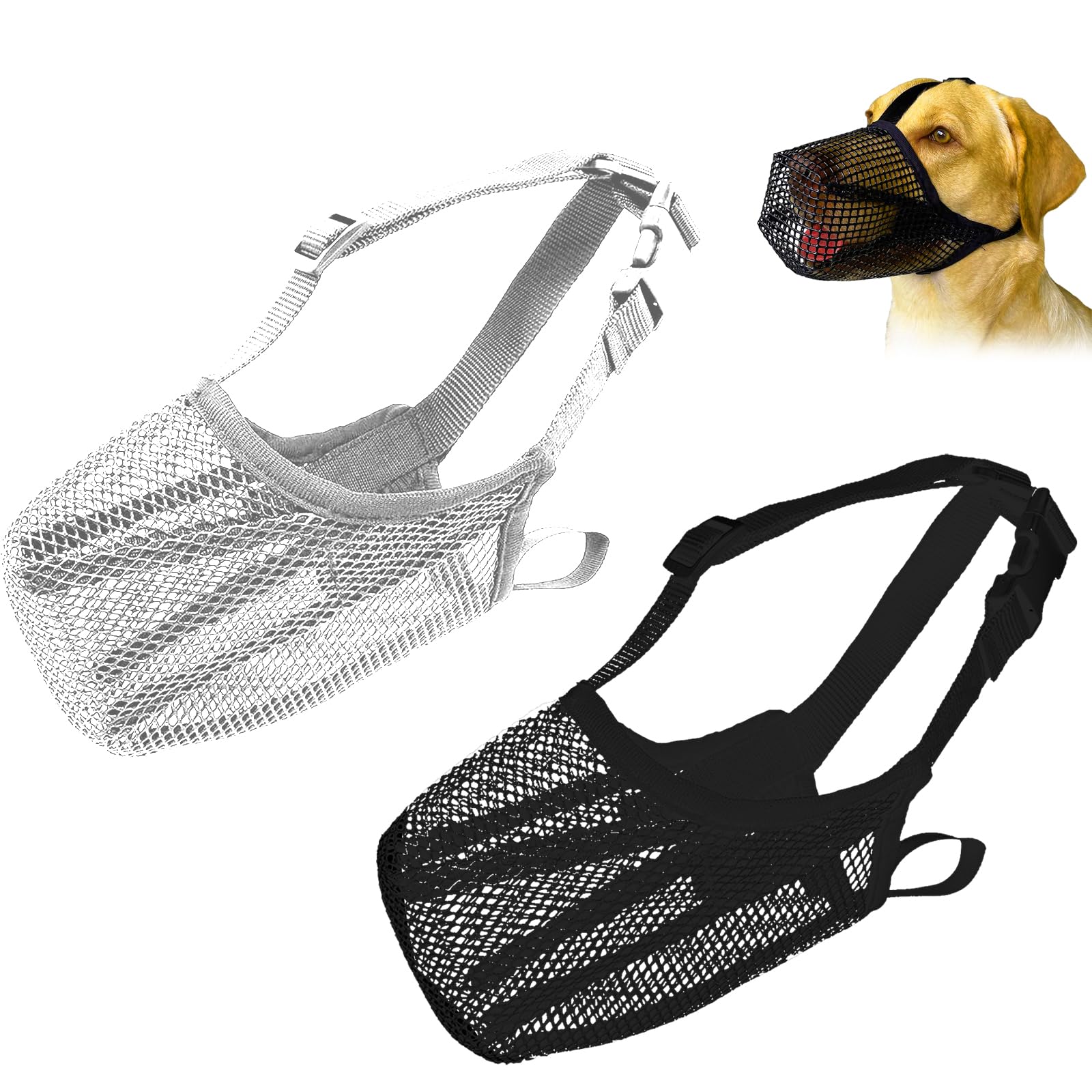 2PCS Bozal de Perro, Bozales de Malla Ajustable, Bozal Transpirable para Perros Pequeños Medianos Grandes, Bozal de Entrenamiento（M, Negro y Gris