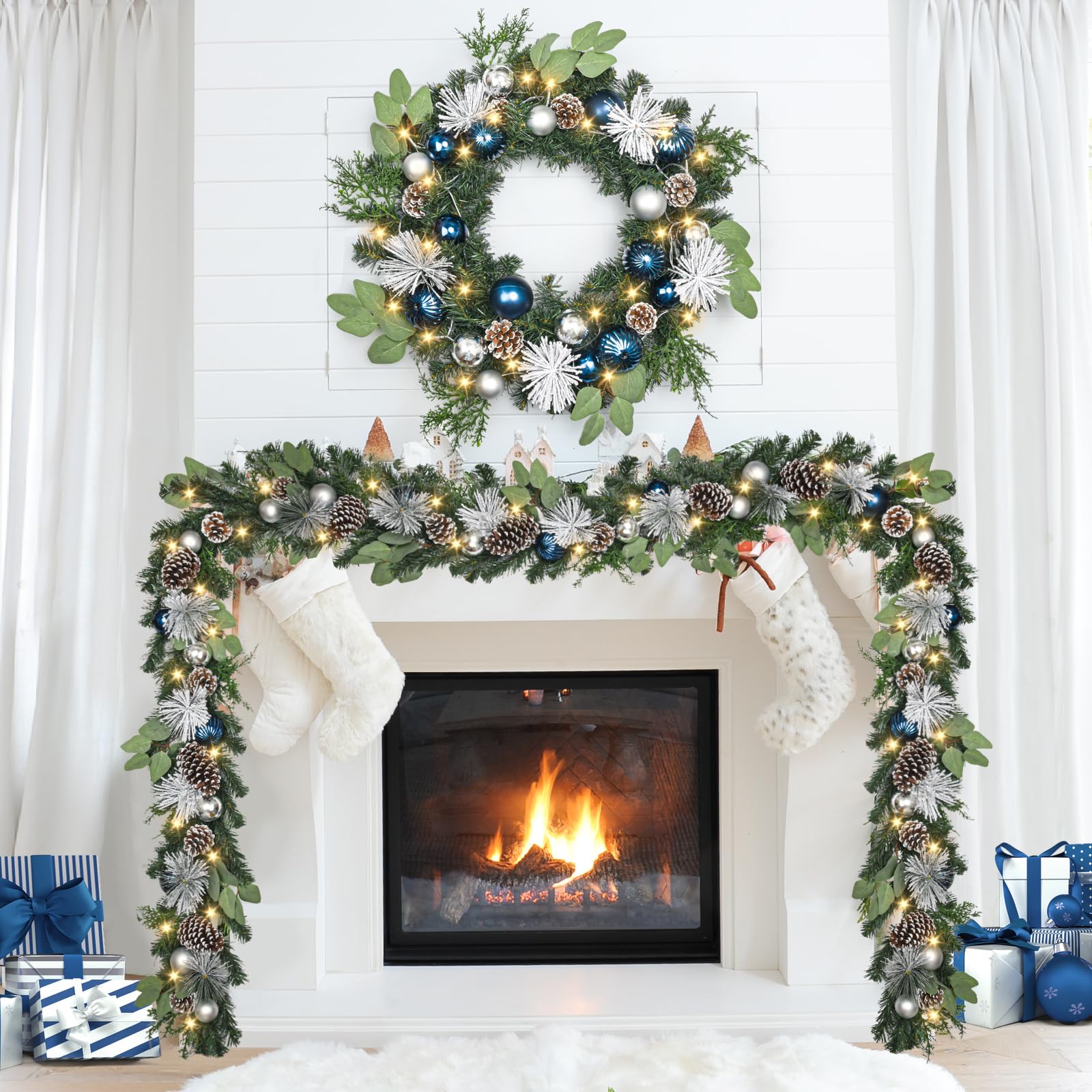 Christmas Wreath with Lights,24 Inch Christmas Wreath for Front Door ...