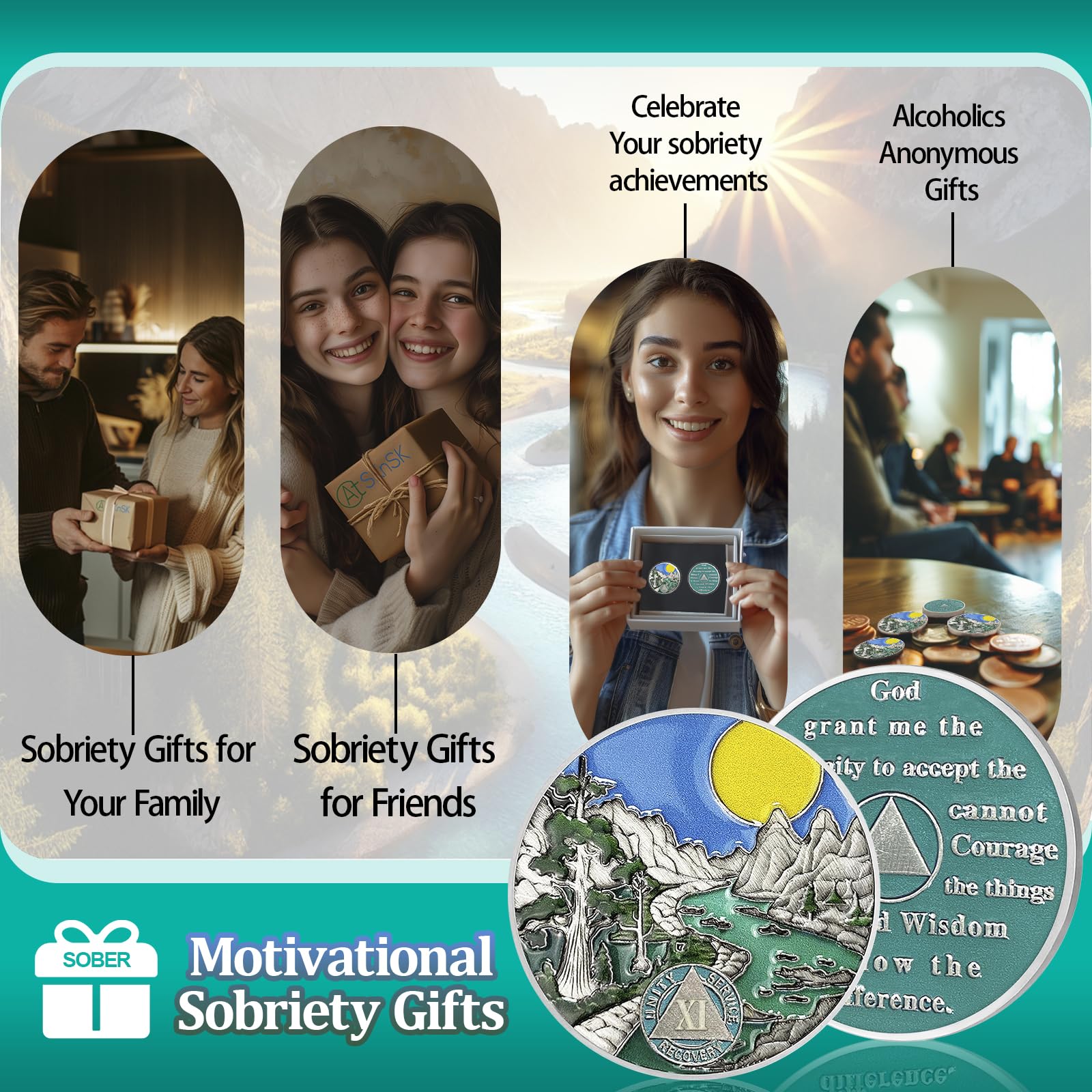 Moneda de sobriedad de 11 años de sobriedad, chip de sobriedad, chips de sol, medallón AA y medallón, monedas anónimas, regalos de sobriedad para hombres y mujeres, regalo de recuperación, símbolo de