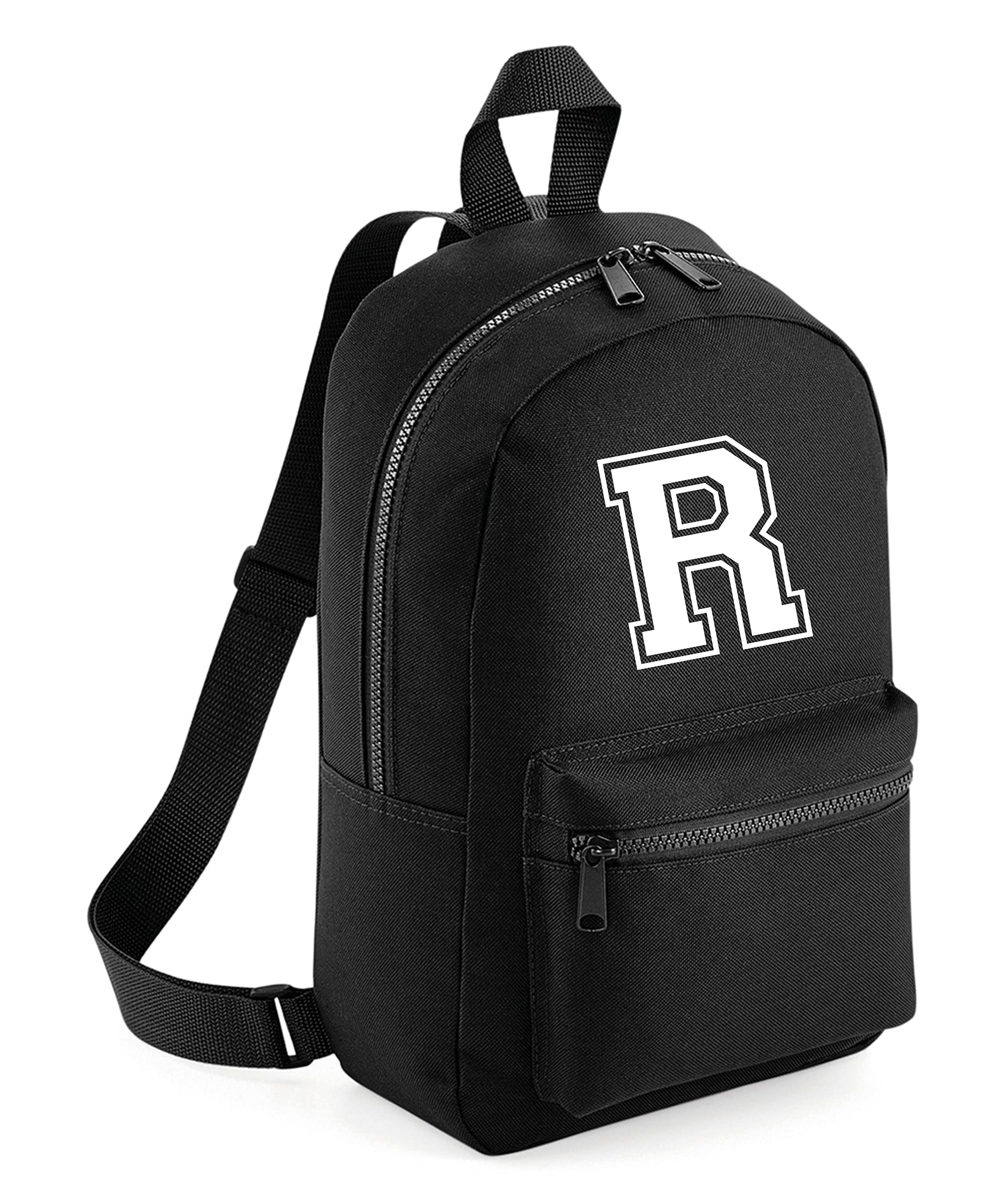 Personalised Alphabet Fashion Backpack, Customised Boys/Girls For School/Gym/Sports Accessory PE Kit Bag (BLACK)