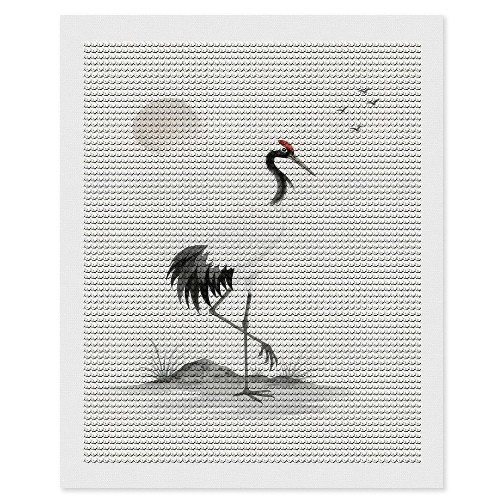 Junmoney Red-Crowned Crane with Sun and Birds Round Drill Diamond Painting 16"x20", for Adults, Creative Leisure Activity, Office Decor, Holiday Gift Idea