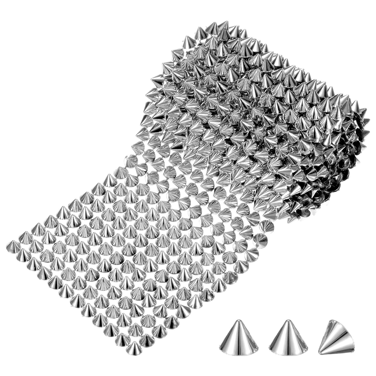 M METERXITY 1 Yard Sew Stitch on Spikes Stud Cone 12Rows Plastic Silver Spike Rivet with Flat Back Punk Rock Trim Mesh Bead for DIY Crafts/Clothes/Shoes/Bags