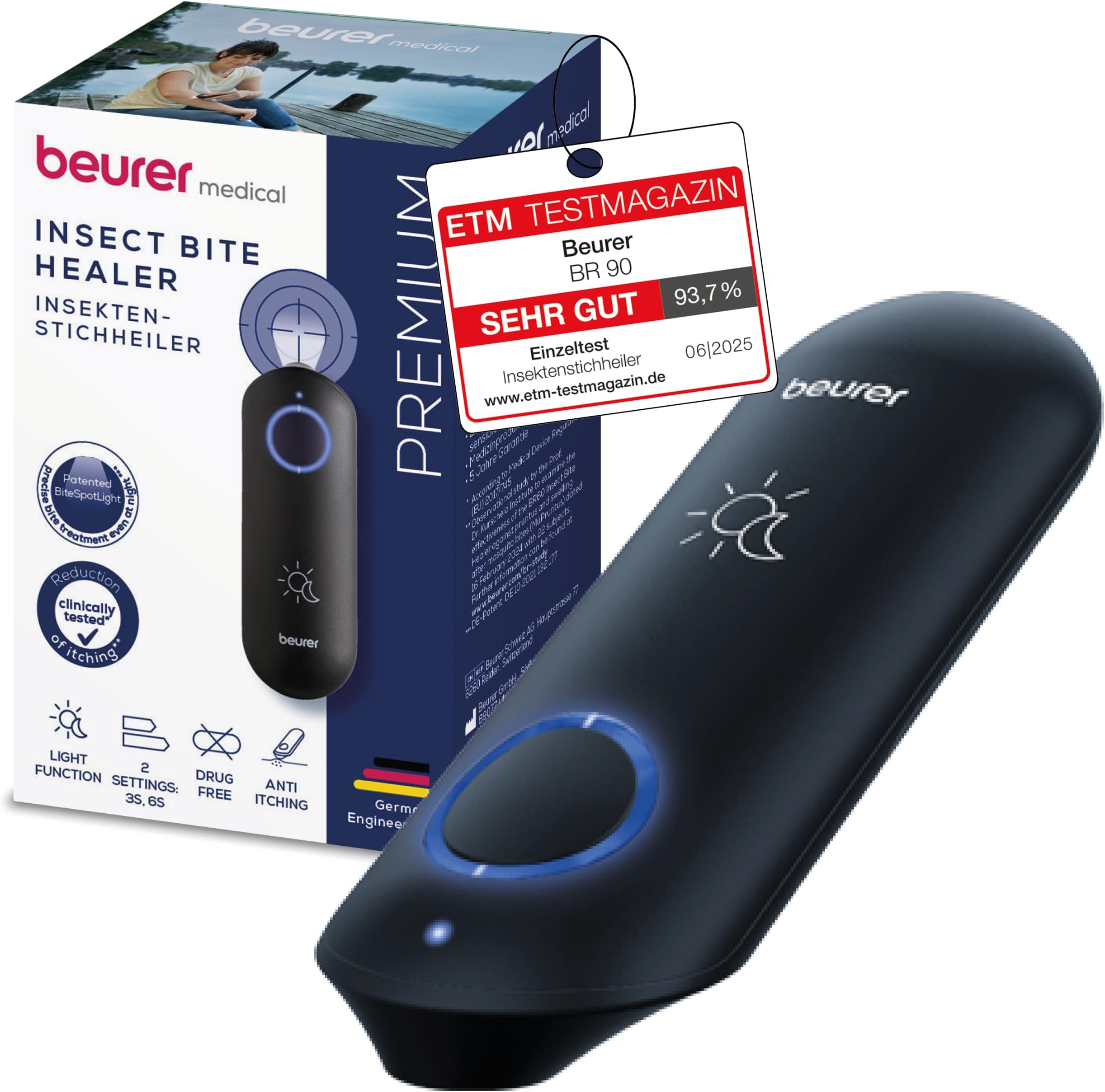 BiteX Day&Night Insect Bite Healer BR 90, mosquito bite heat pen for the treatment of insect bites and stings, electronic bite healer, with light for usage in the dark, travel gadget