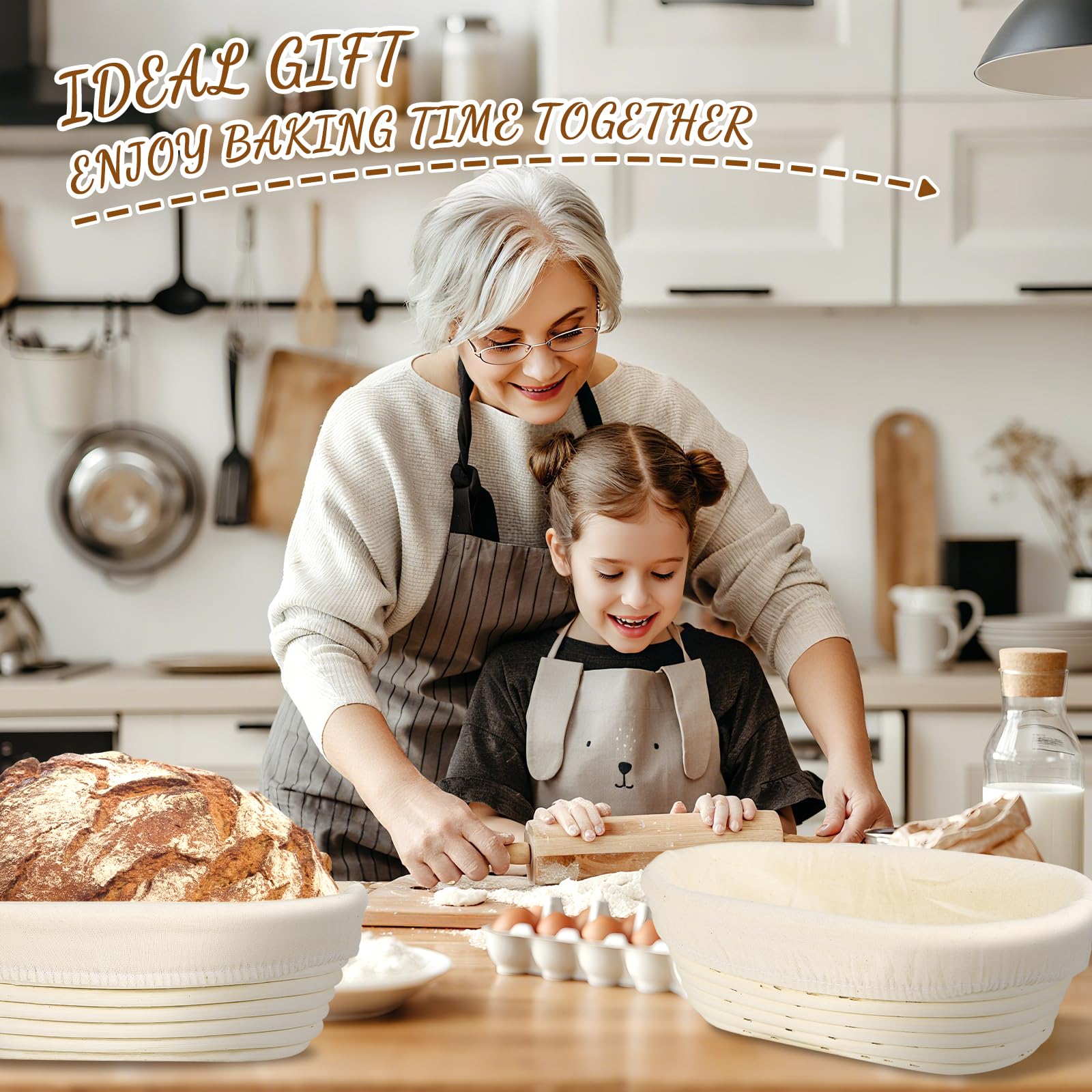 NZQXJXZ Gärkörbchen, 100% Natürlichem Rattan, Gärkorb Zum Brotbacken-Set, Brotkorb Mit 32OZ Gärglas mit Spatel, Leicht Zu Reinigen Brot Backen Zubehör für Professionelle und Häusliche Bäcker, 16pcs