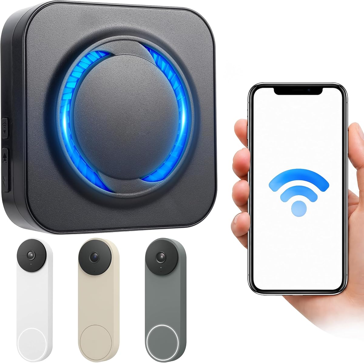 Timbre inalámbrico inteligente para timbres con vídeo Google Nest | Funciona con Google Home, fácil de configurar, Wi-Fi de 2,4 GHz, 32 melodías, 5 volúmenes, sin cableado, sin límite de alcance, para hogar/oficina/tienda grande