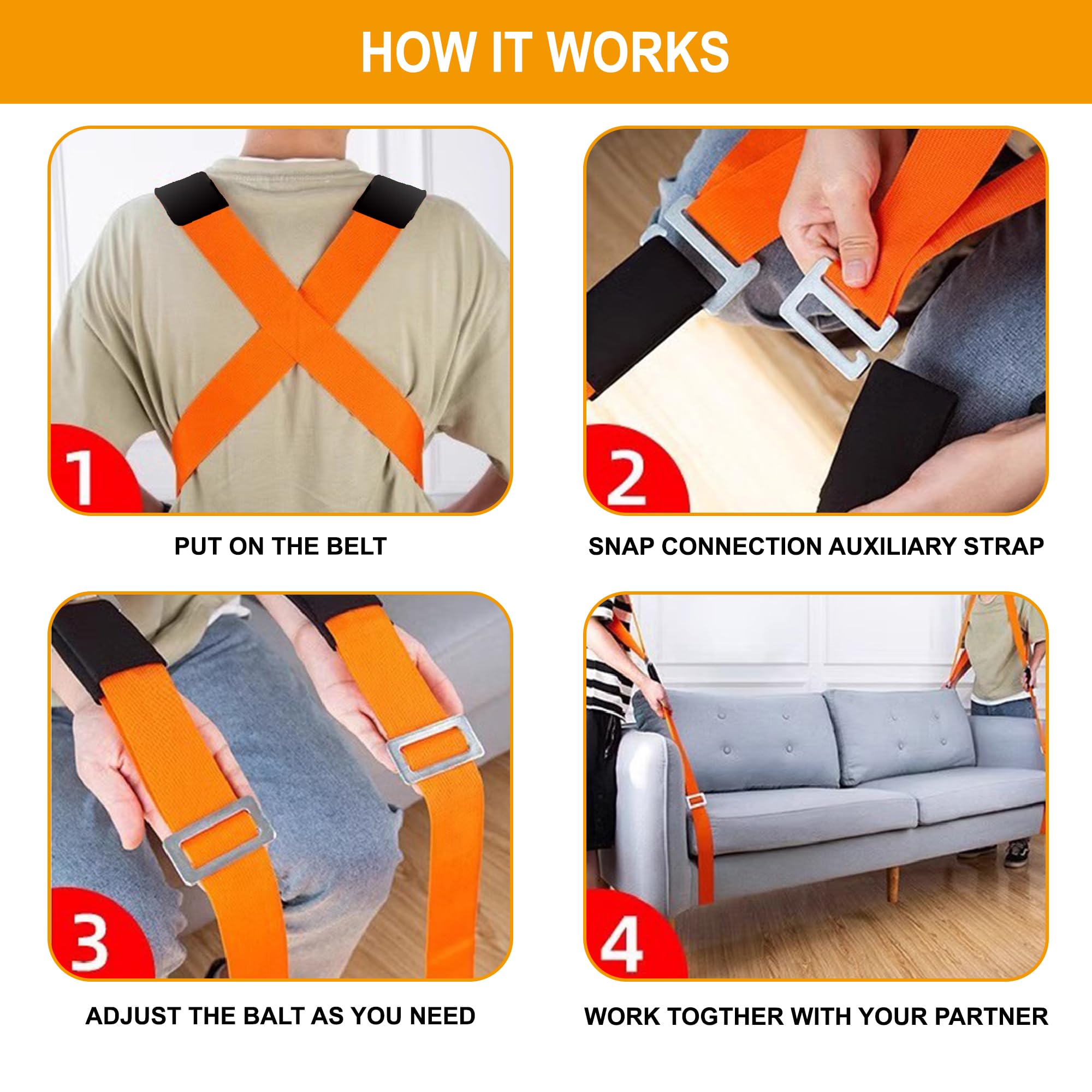 Cintura Per Sollevamento Mobili MANDUKA - Per 2 Persone, Portata 350kg | Cinghie Trasporto Sicure - Foto 12