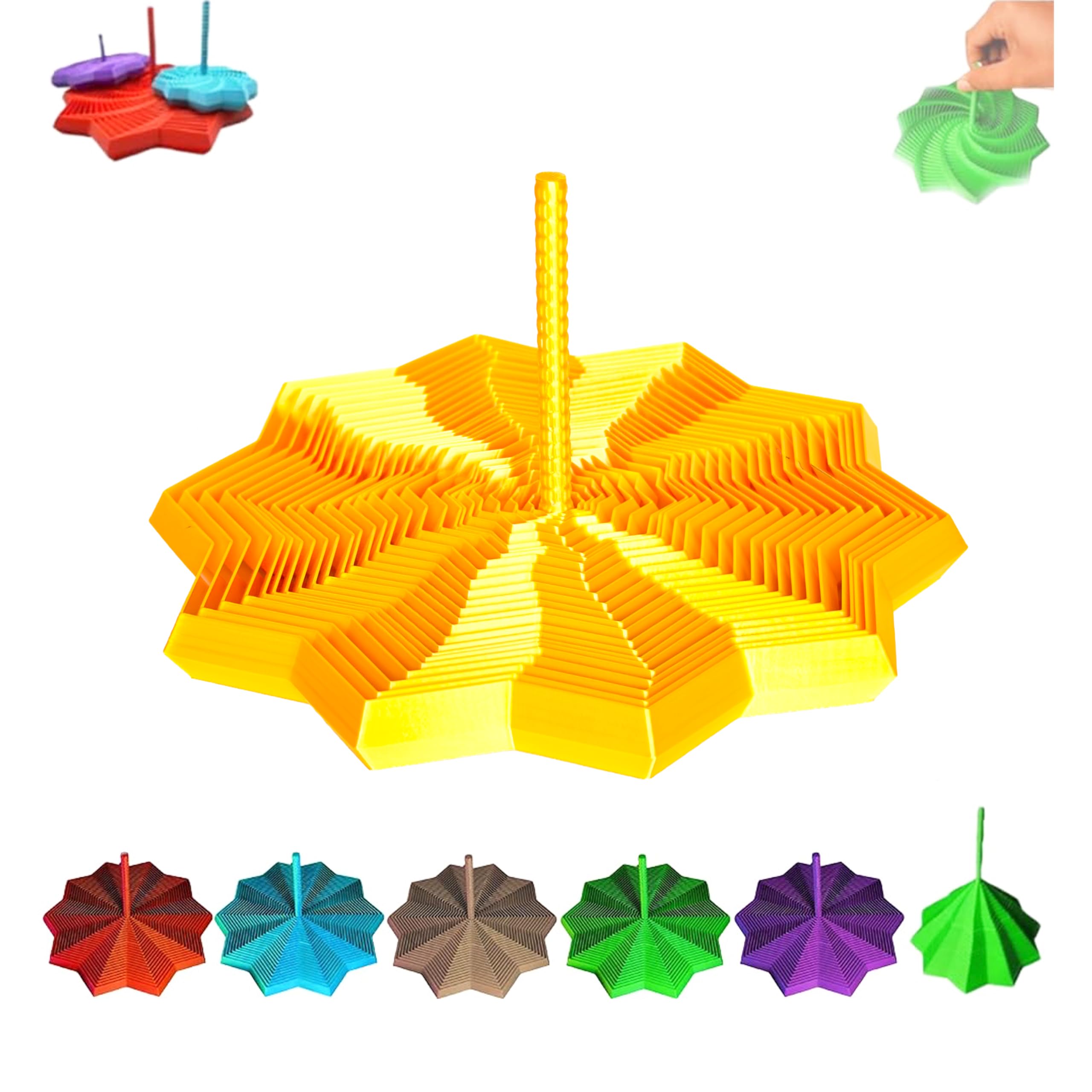 Amarise 3D-Printed Expanded Sensory Fidget Star – Spiral Honeycomb Hexagon with Handle, Stress Relief Toy, for Adults & Teens, PLA Material (Gold, 6.89in)