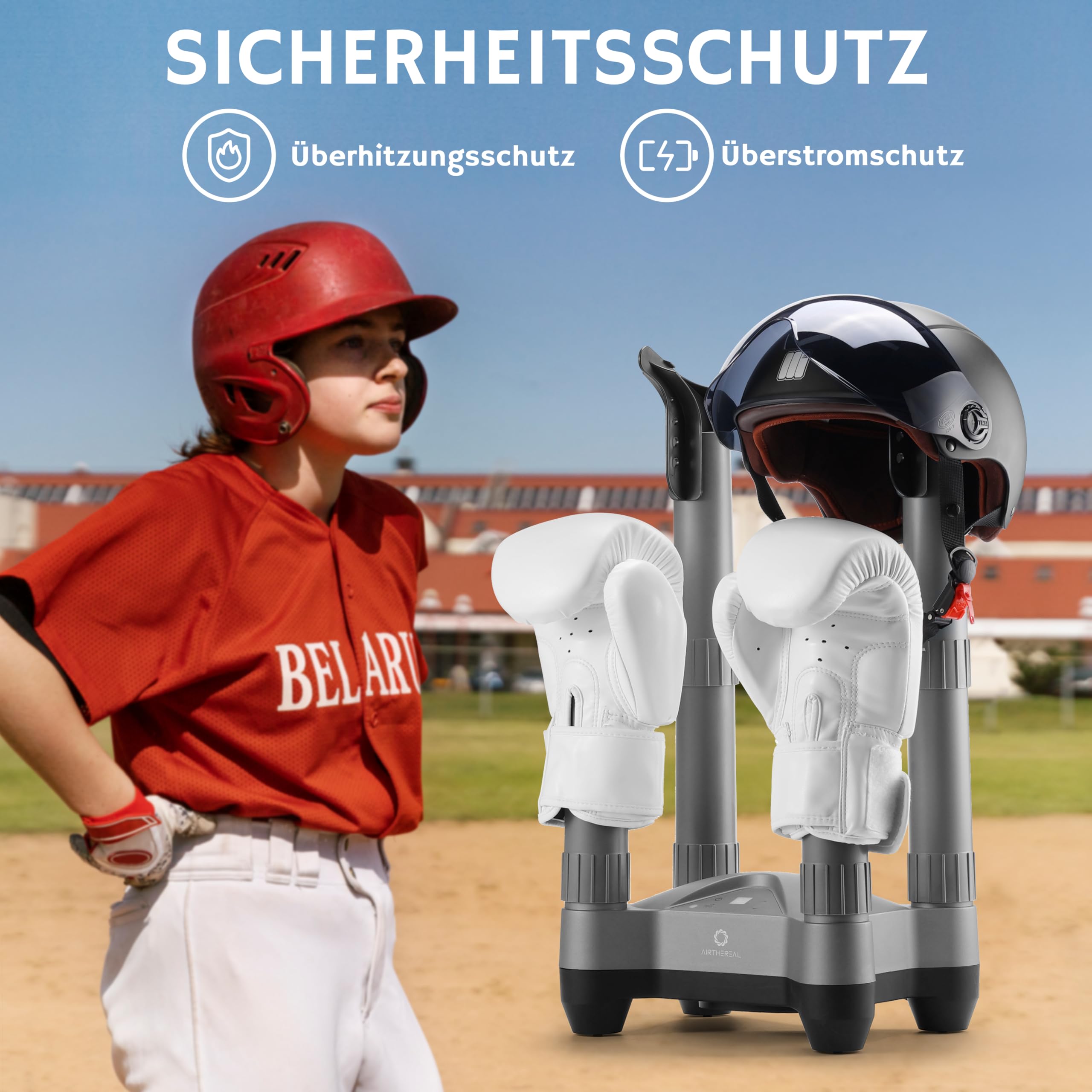 AIRTHEREAL SD20 Elektrischer Schuhtrockner mit Timer & Ozon-Desinfektion | 110W Warmluft für 2 Paar | Teleskop-Stiefeltrockner für Skistiefel, Arbeitsschuhe, Sneaker & Handschuhe | Grau