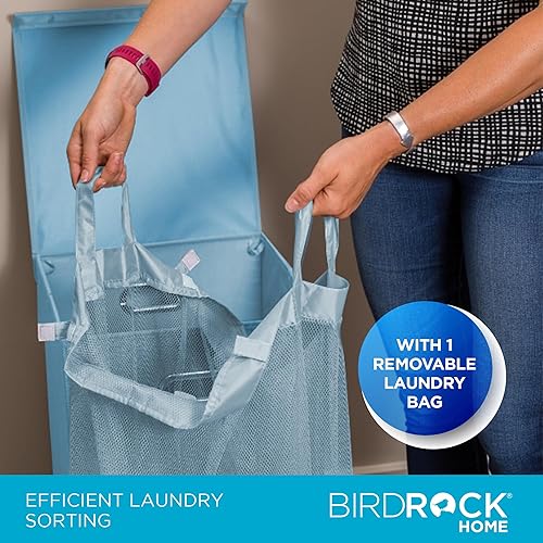 Vista 40 de BirdRock Home - Cesta para la ropa sucia, color rosa y azul, Doble, Marrón