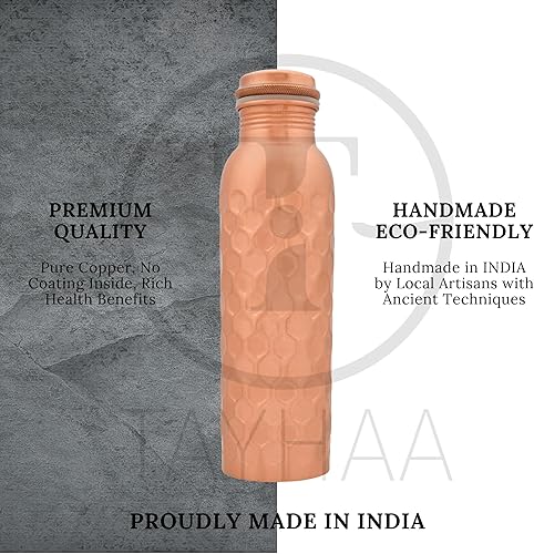 Miniatura 5 de Botella de agua de metal de cobre puro  Botella de agua de beneficio curativo ayurveda hecha a mano india para beber, viajes, senderismo, gimnasio,