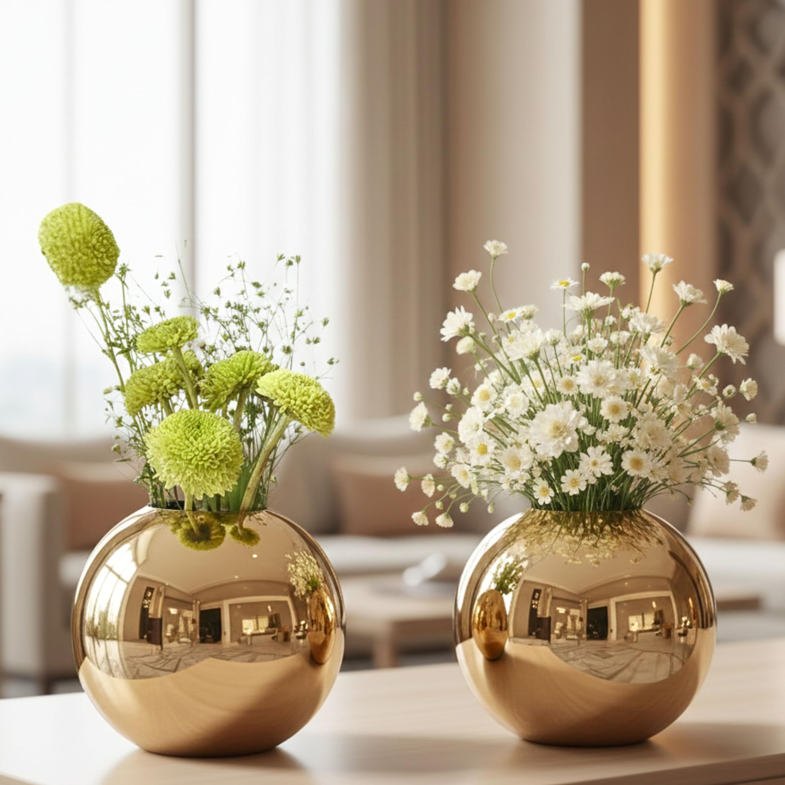 Gold Ball Vases - Set of 2 for Home Decor -1 Gold Ball Vases - Set of 2 for Home Decor -1