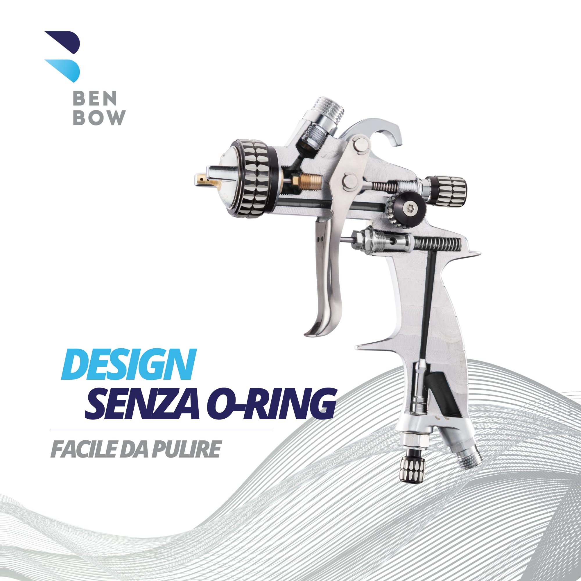 BenBow Set pistola vernice a spruzzo PK60 HVLP ugello da 1,4 mm + 1,8 mm + serbatoio da 600 ml + valigetta - ideale per la verniciatura automobilistica – pistola a spruzzo ad aria compressa